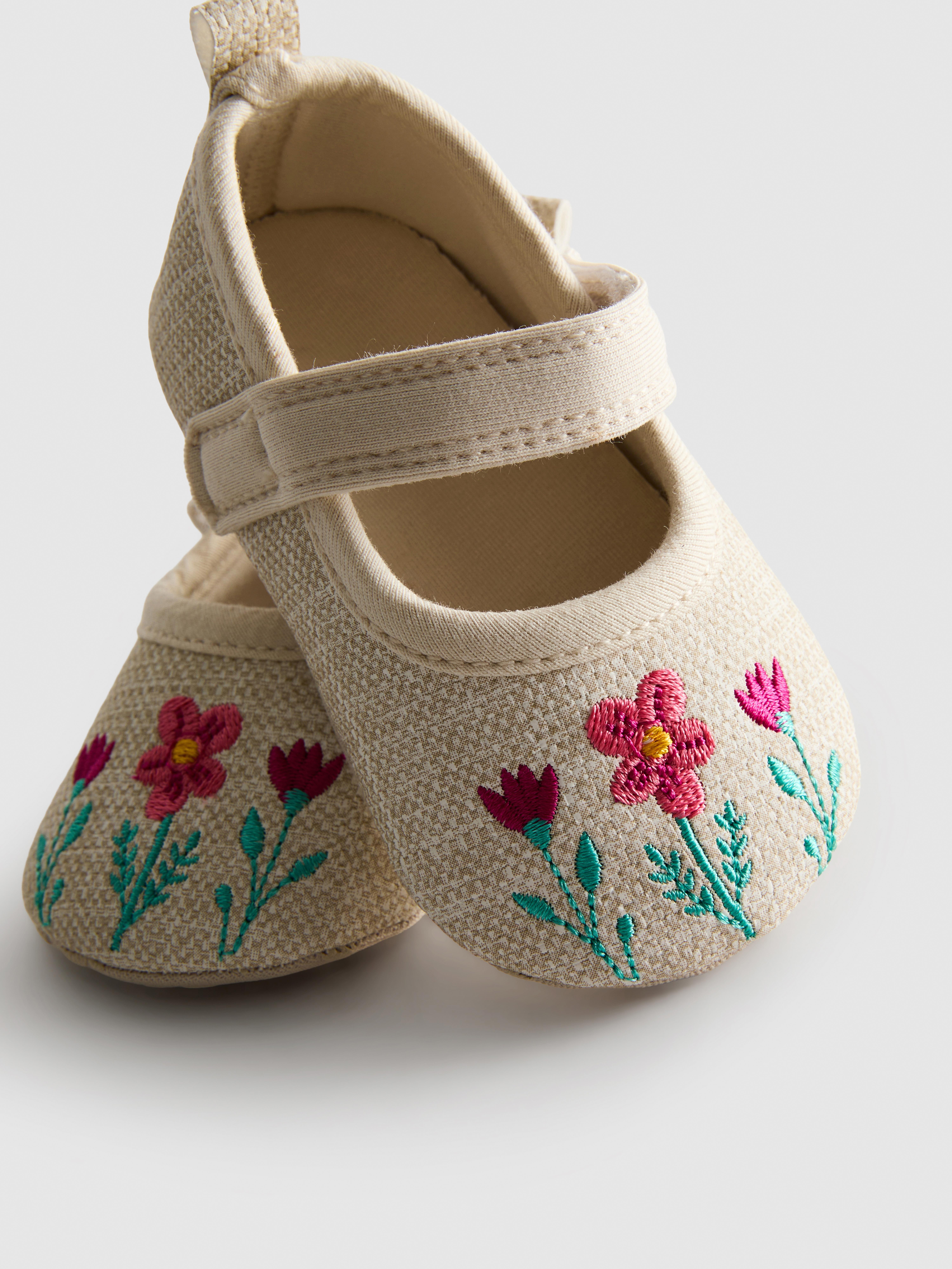 Floral Embroidered Newborn Ballet Pumps