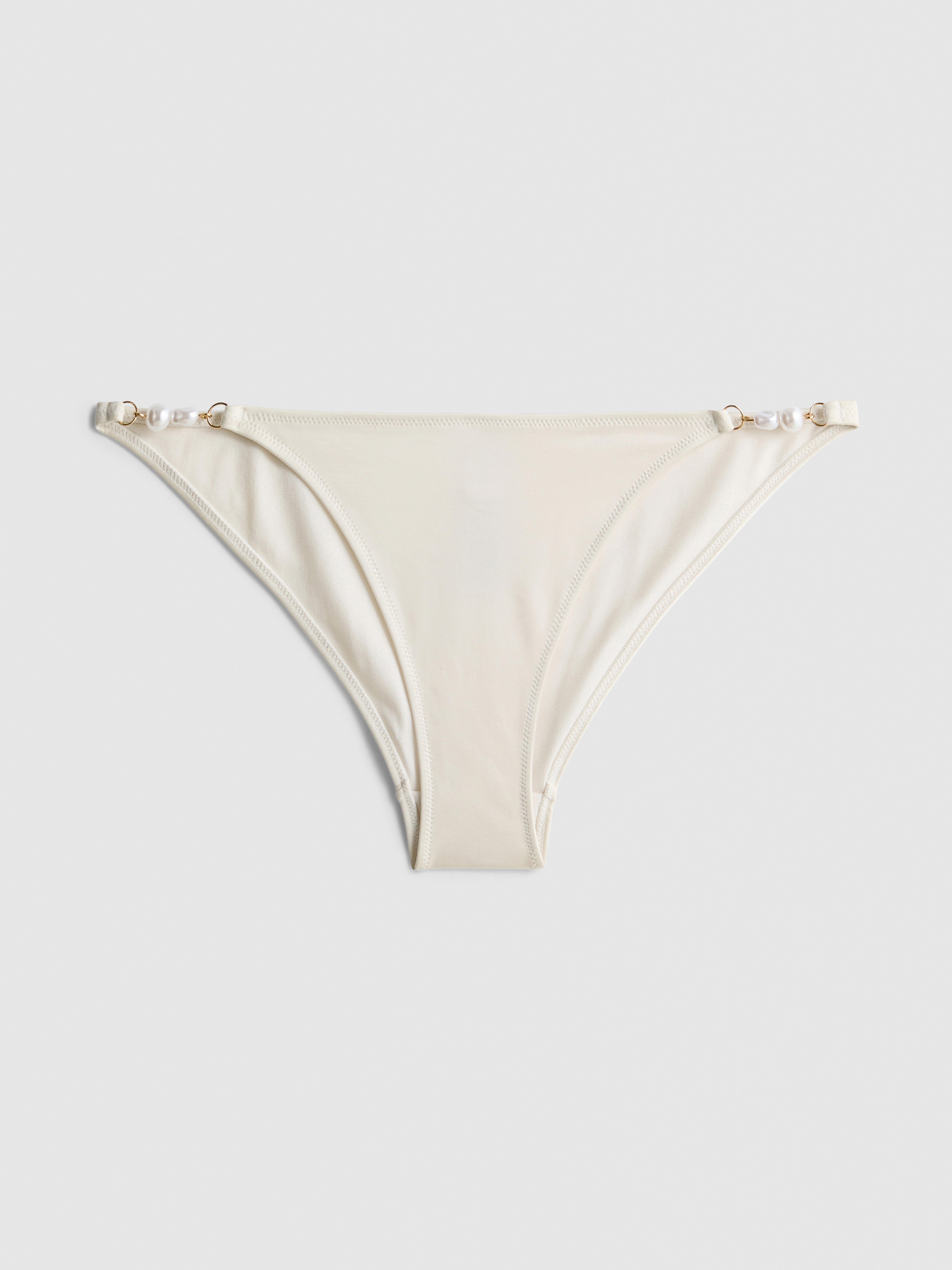 High-Shine Pearl-Detail Bikini Bottoms