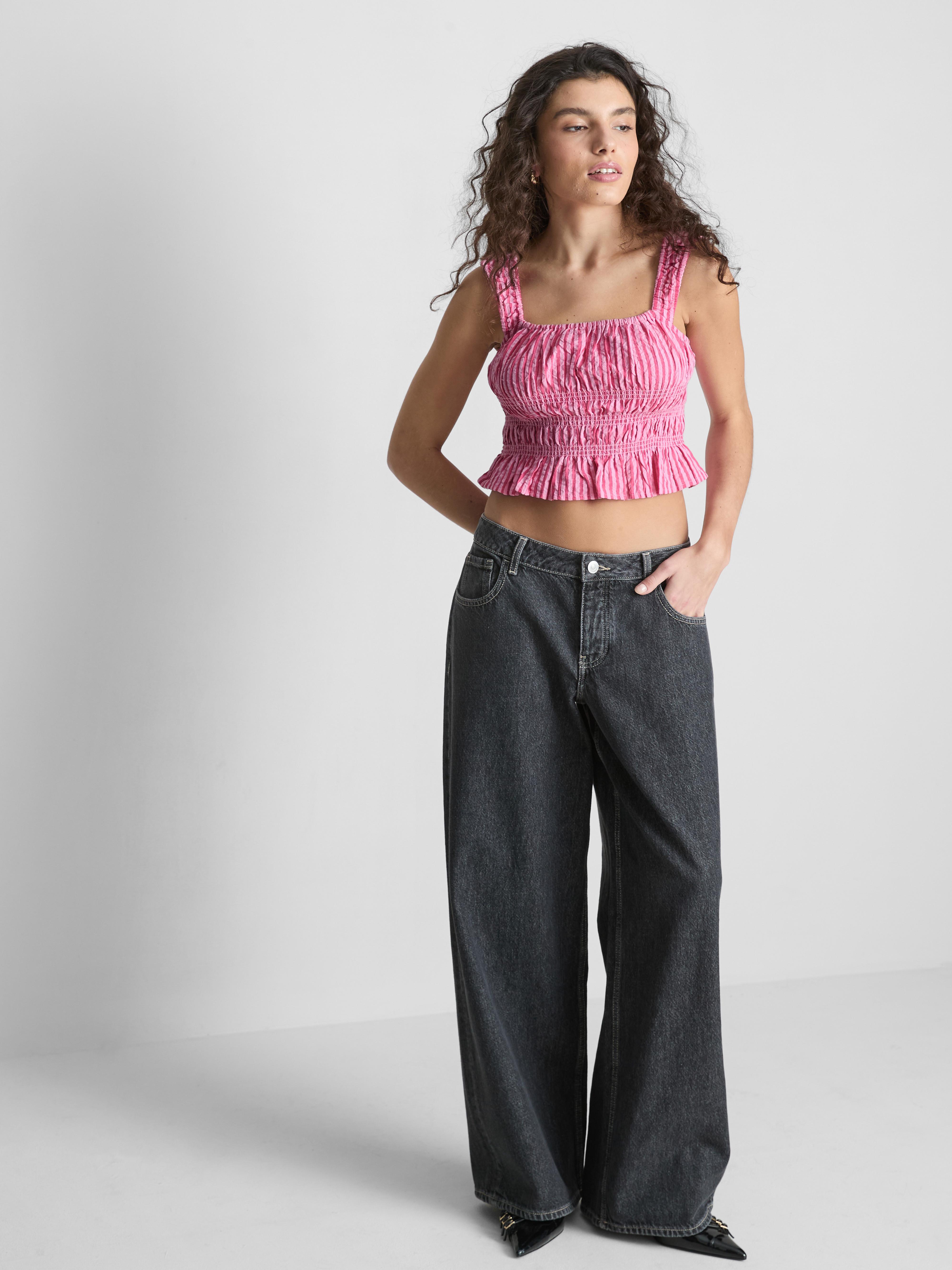 Cropped Square Neck Ruffle Top