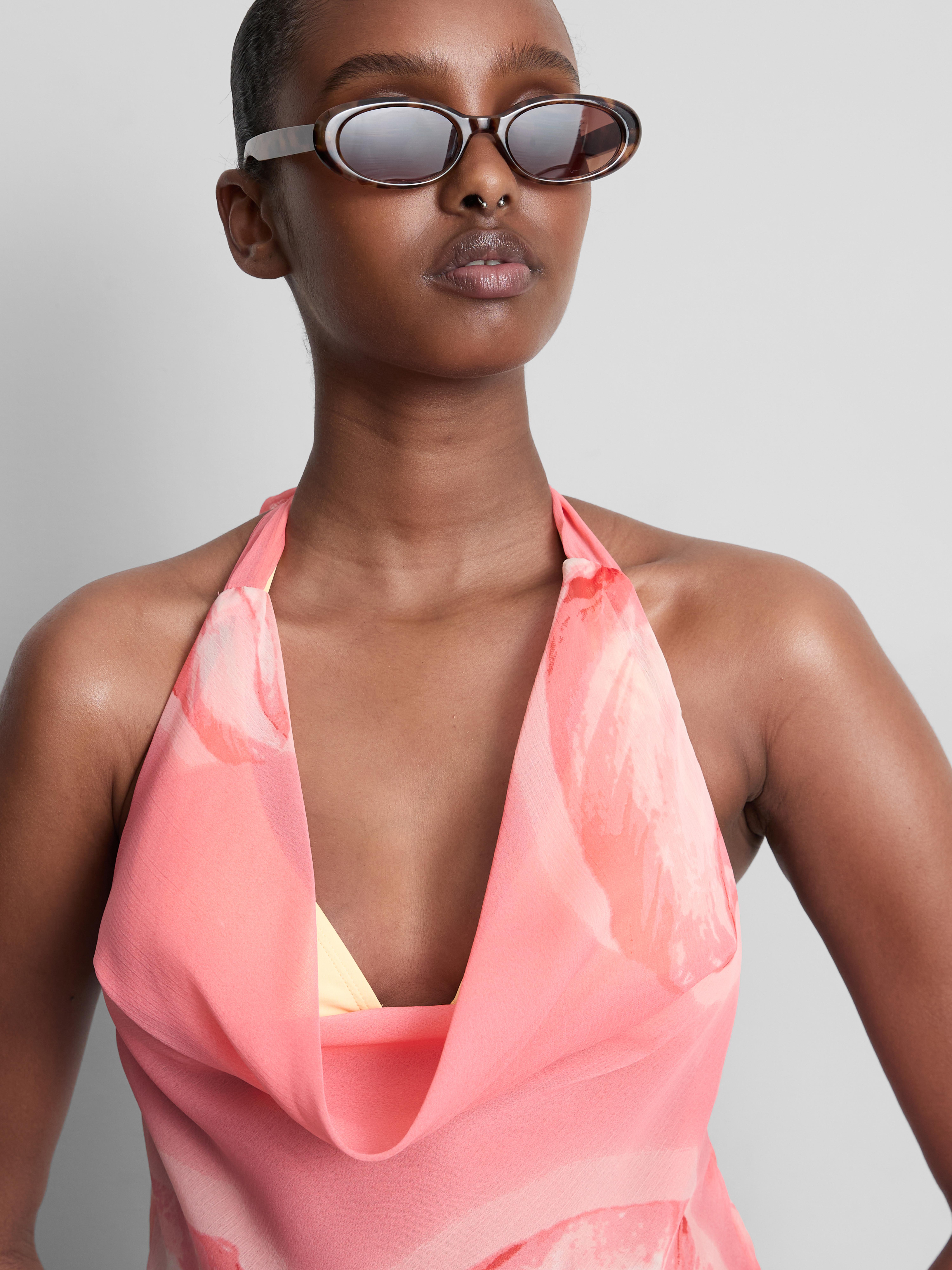 Womens Coral Floral Halter Neck Ruffle Mini Dress | Primark