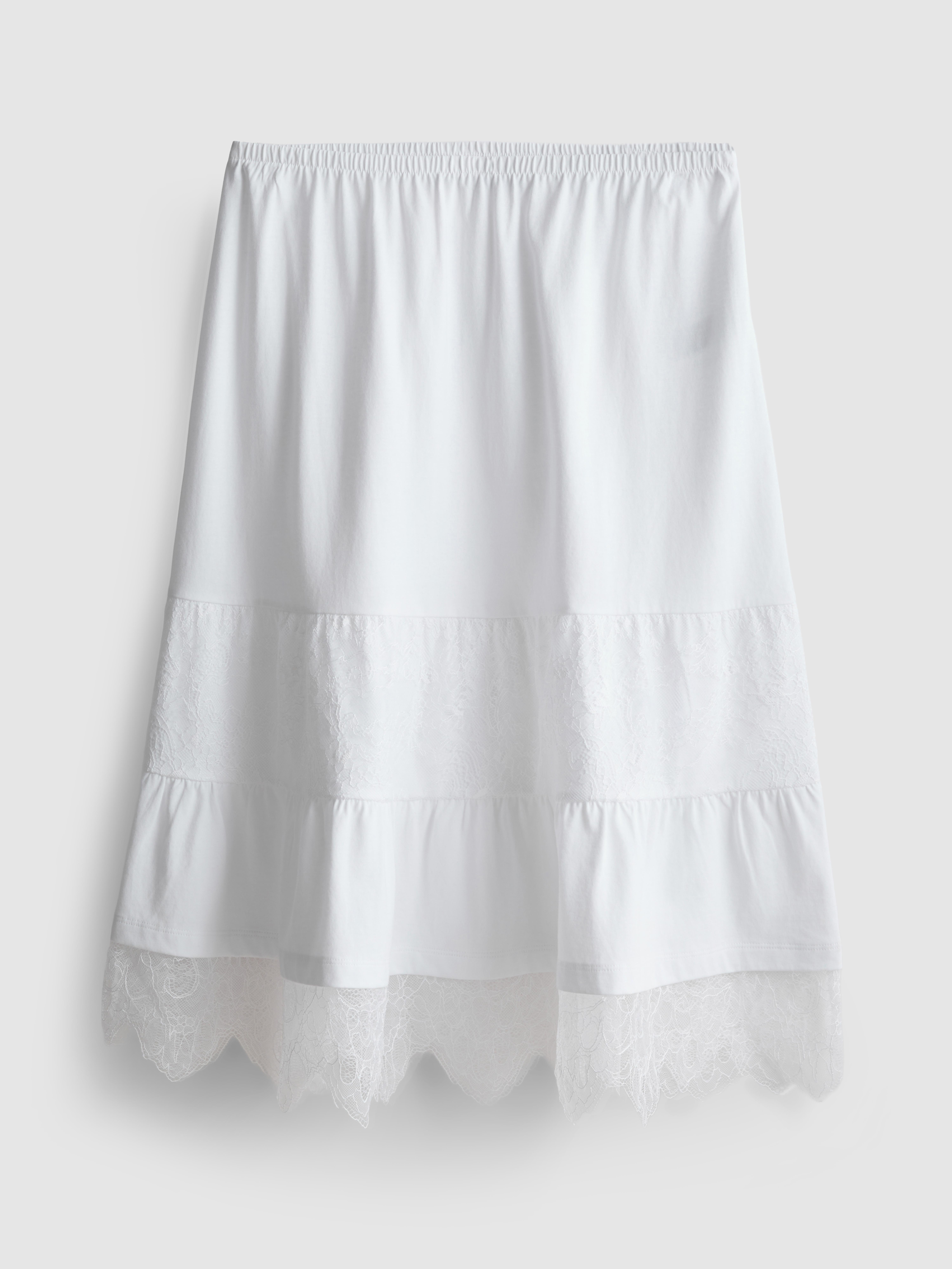 Jupe mi-longue en coton majoritaire et dentelle