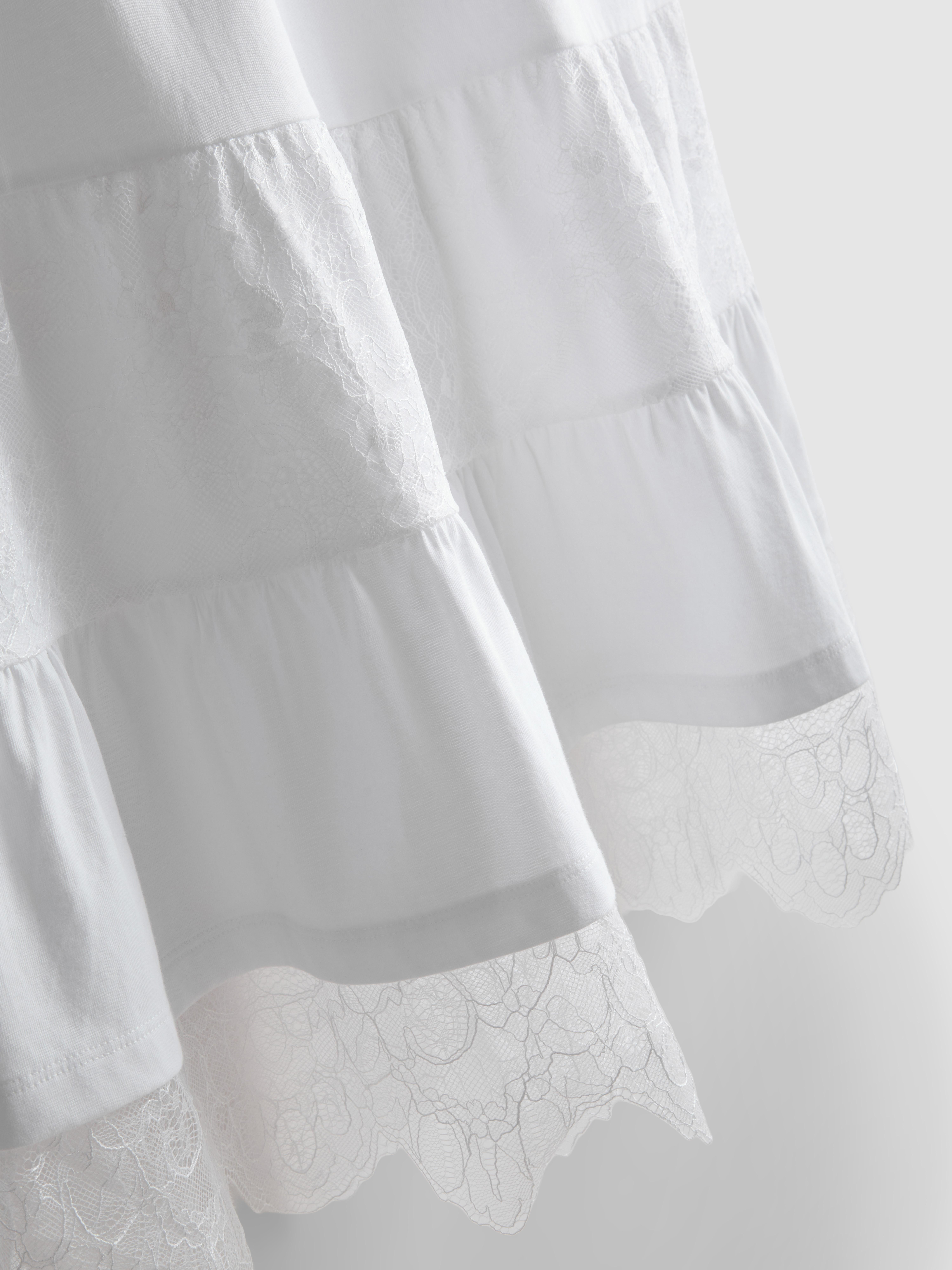 Cotton-Rich Tiered Lace Midi Skirt