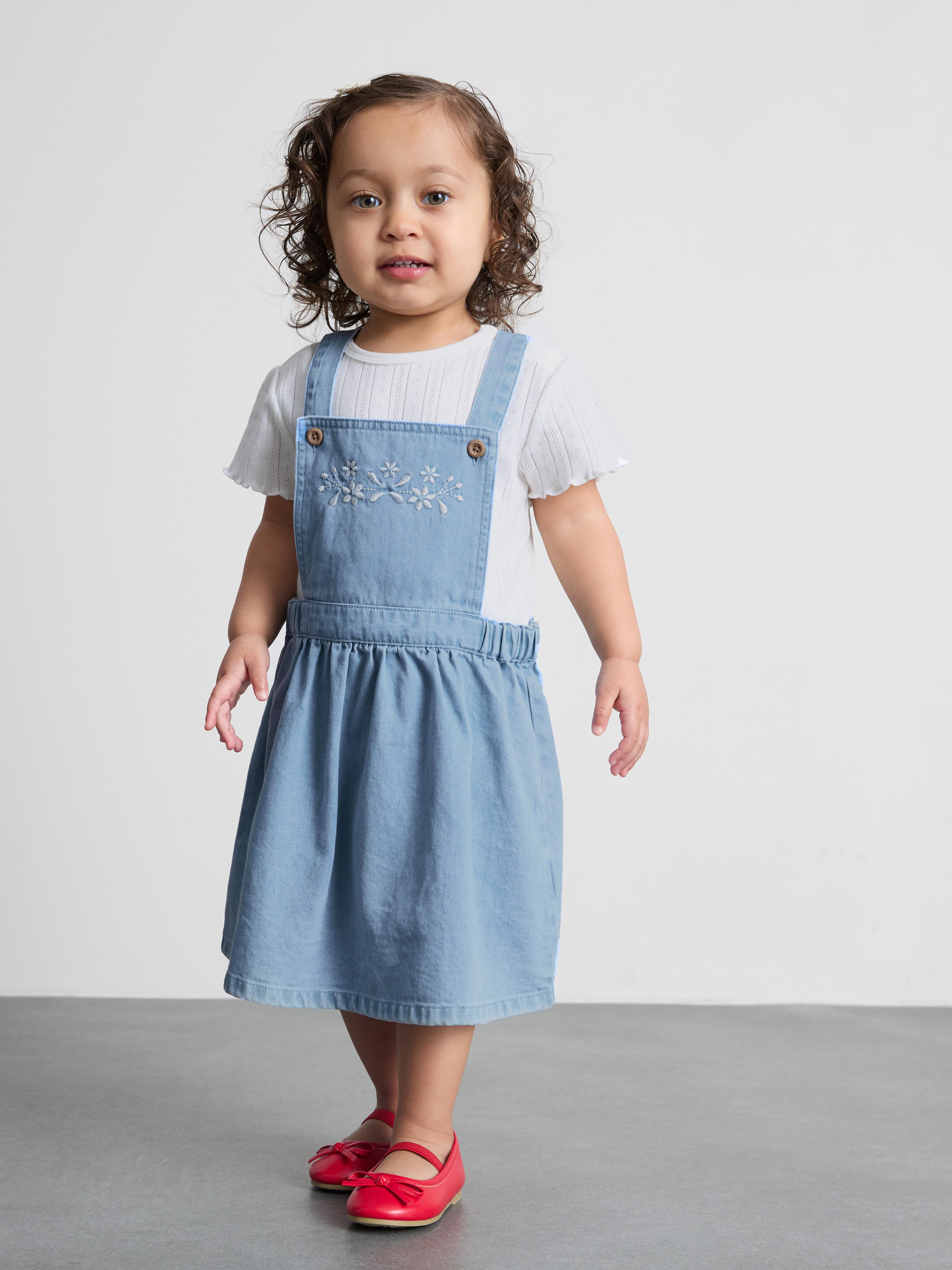 0–18 Monate | Body und Latzkleid mit Blumenstickerei für Neugeborene