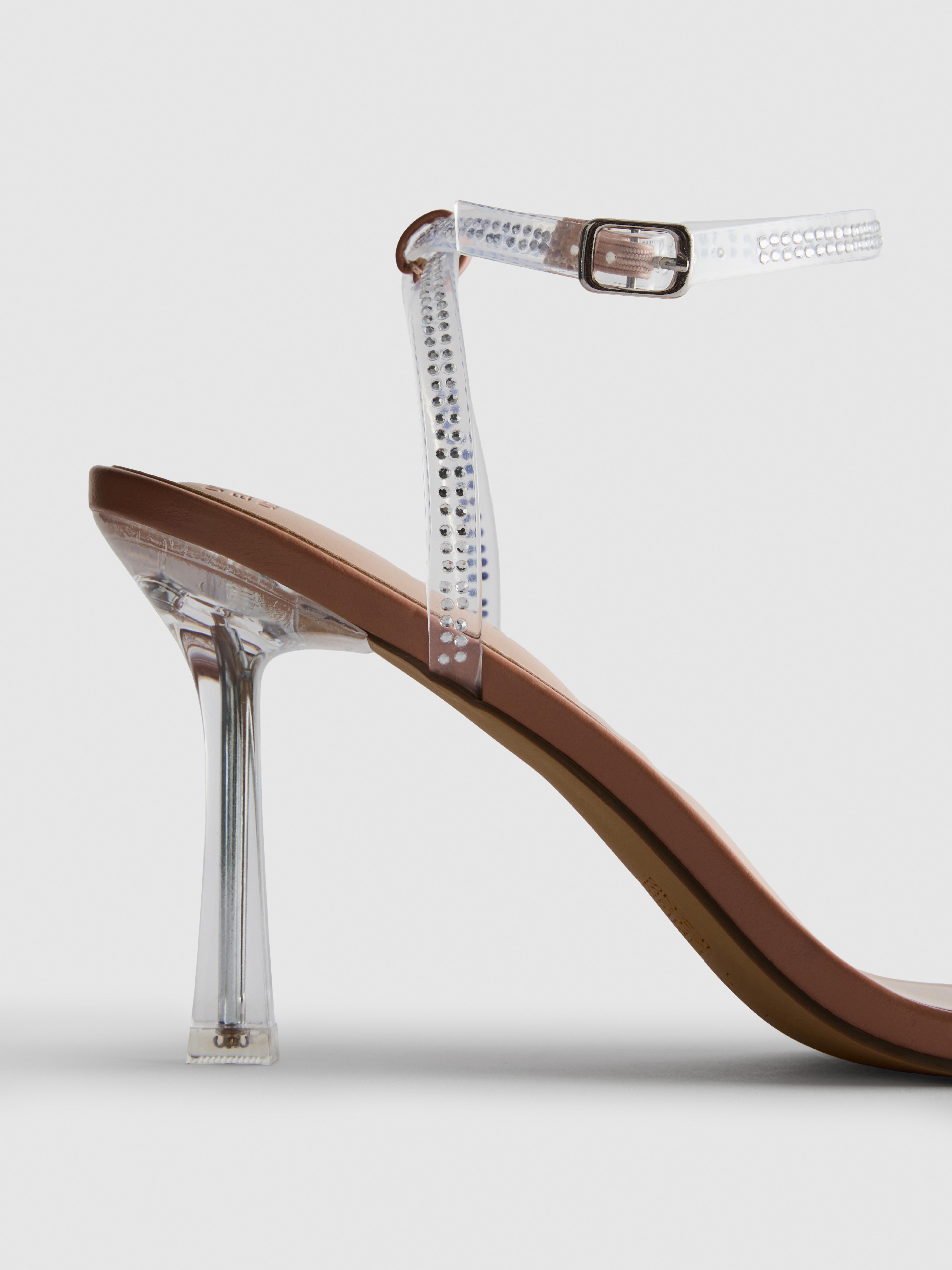 Sandales à talons transparents et strass