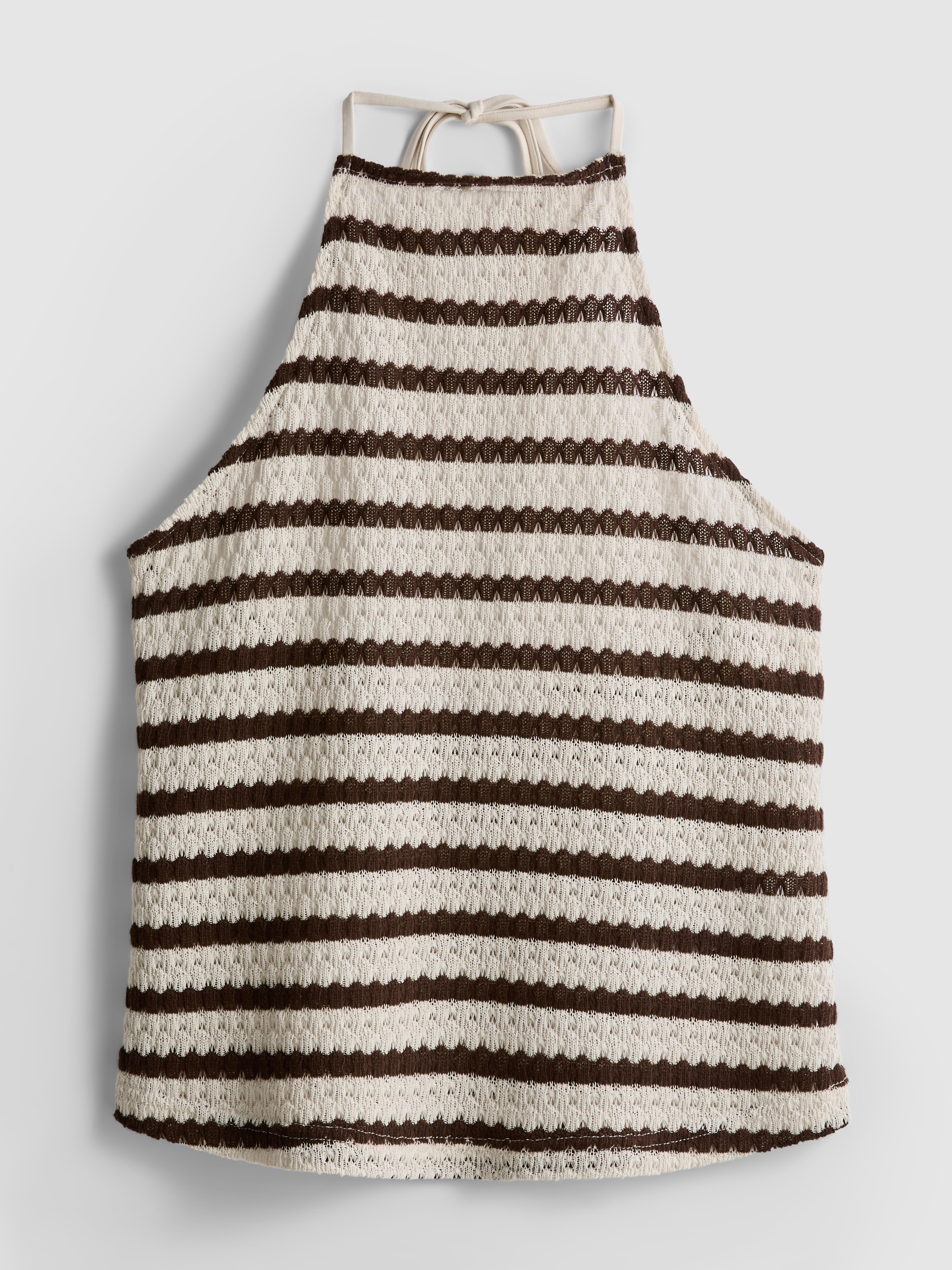 Striped Knit Halter Neck Top