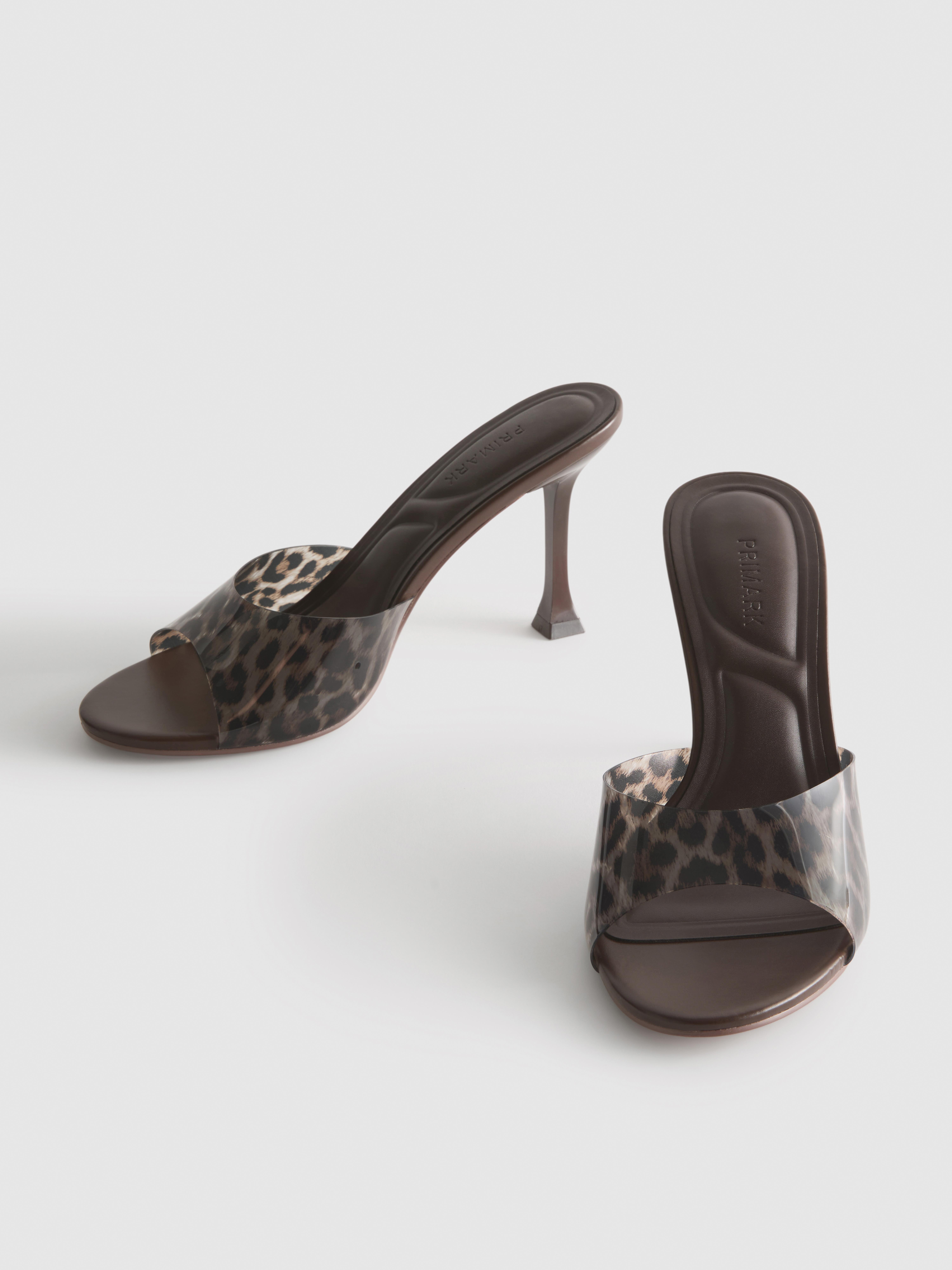 Leopard Print Clear Strap Stiletto Mule Heels