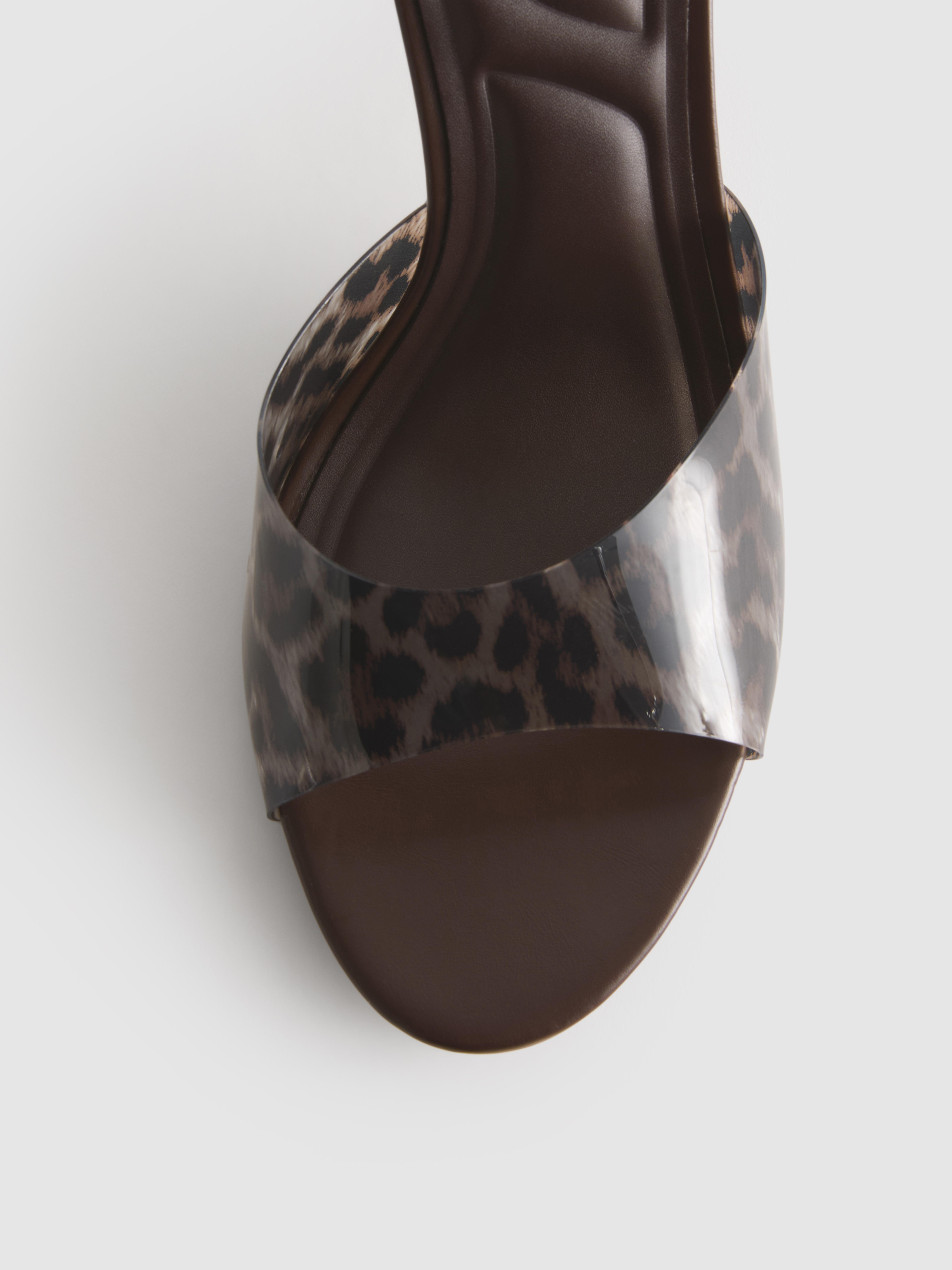 Leopard Print Clear Strap Stiletto Mule Heels