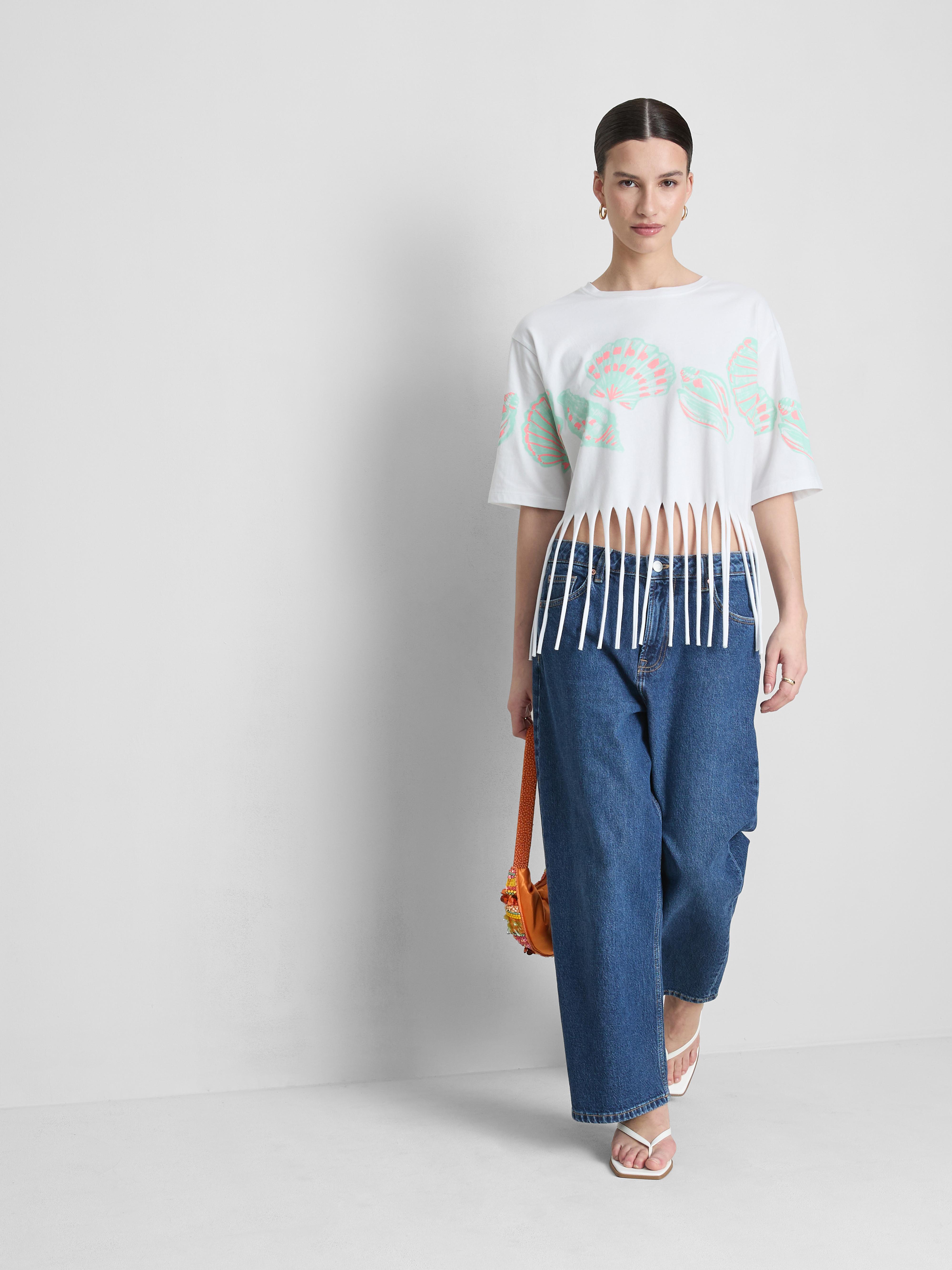 Katoenen T-shirt met franjes