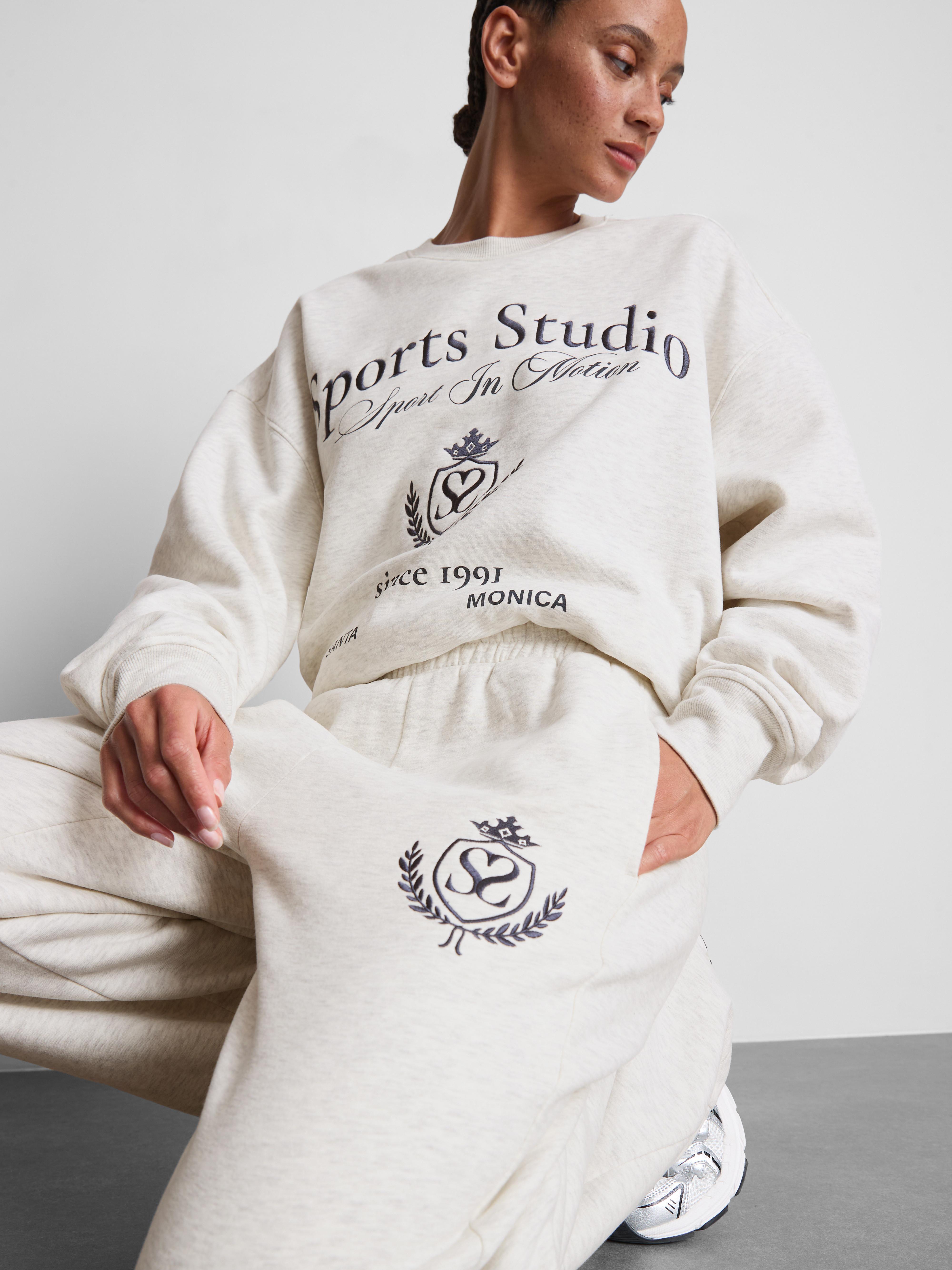 Katoenrijke wijde joggingbroek in collegestijl