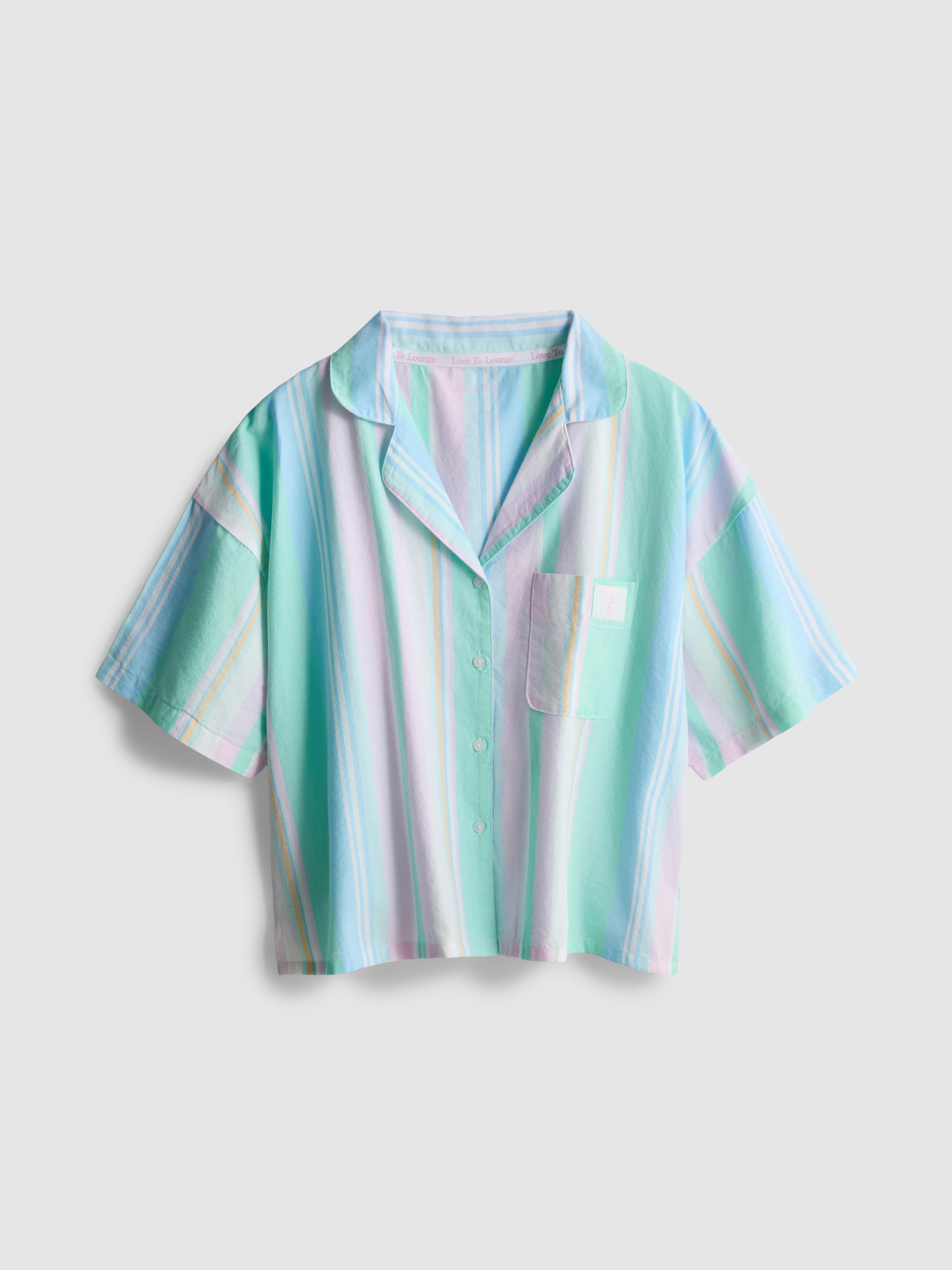 Love To Lounge Cropped Pastel Striped Pyjama Shirt