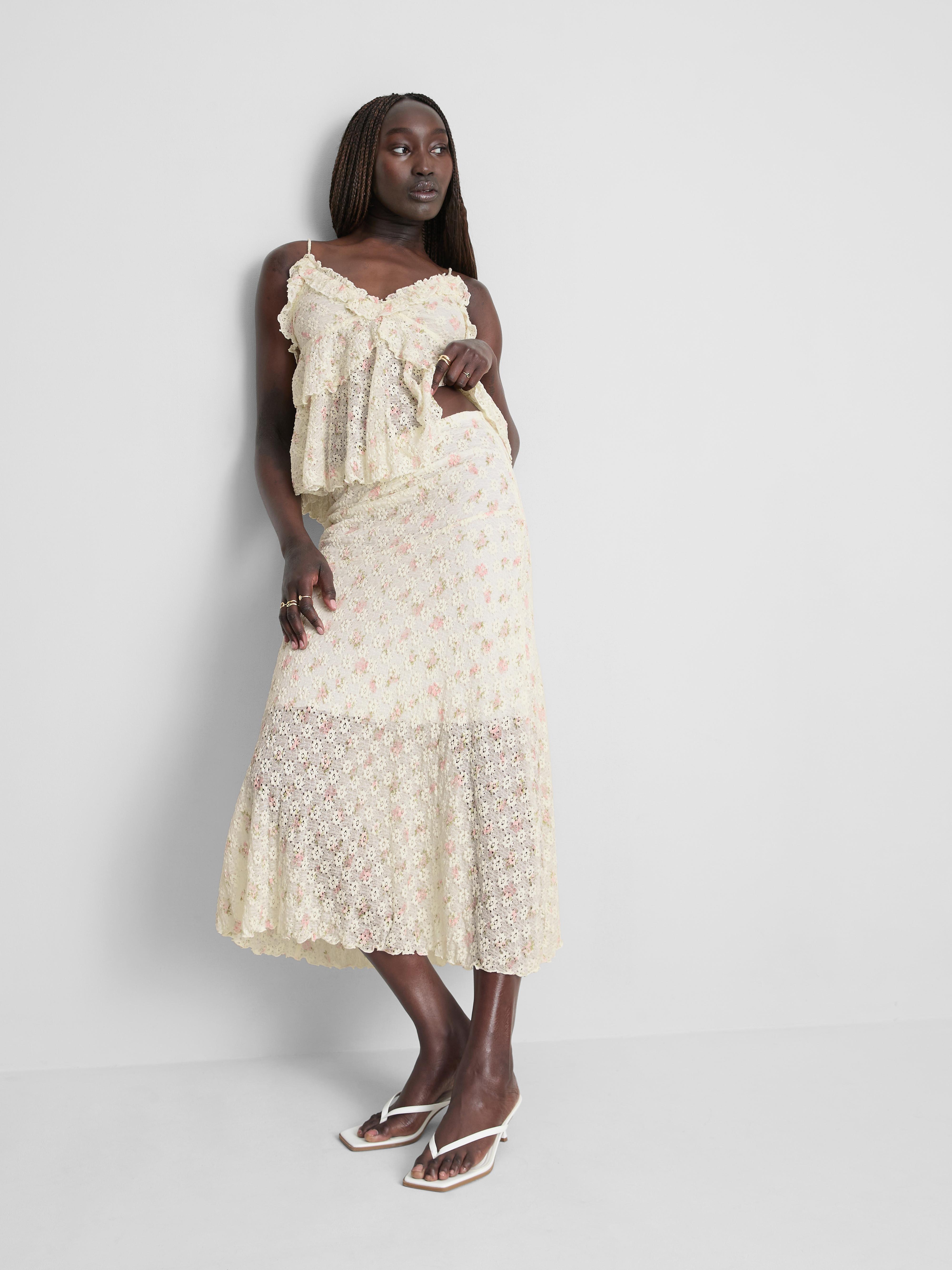 Teksturowana bawełniana spódnica midi w kwiaty