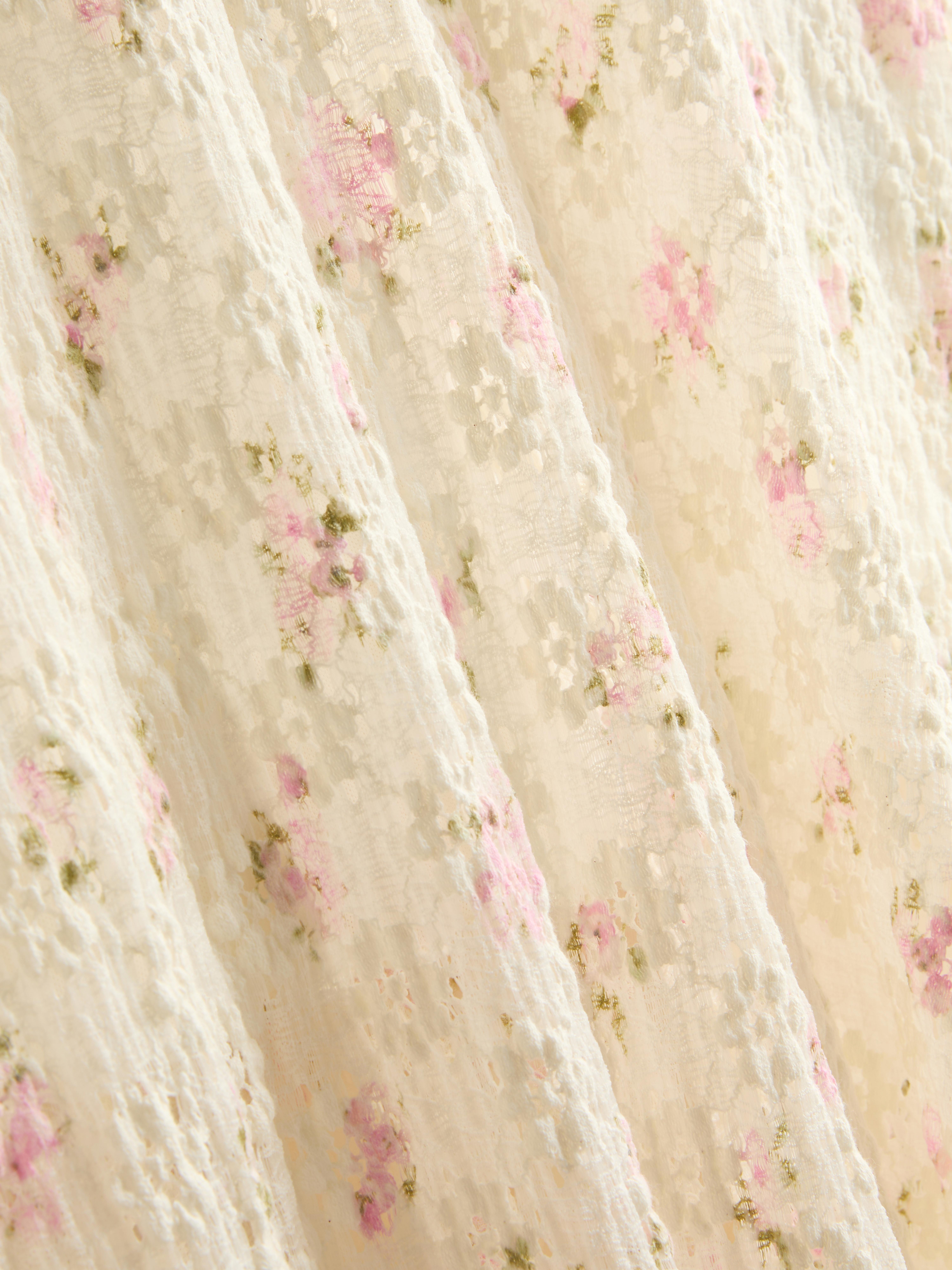 Cotton Blend Textured Floral Midi Skirt