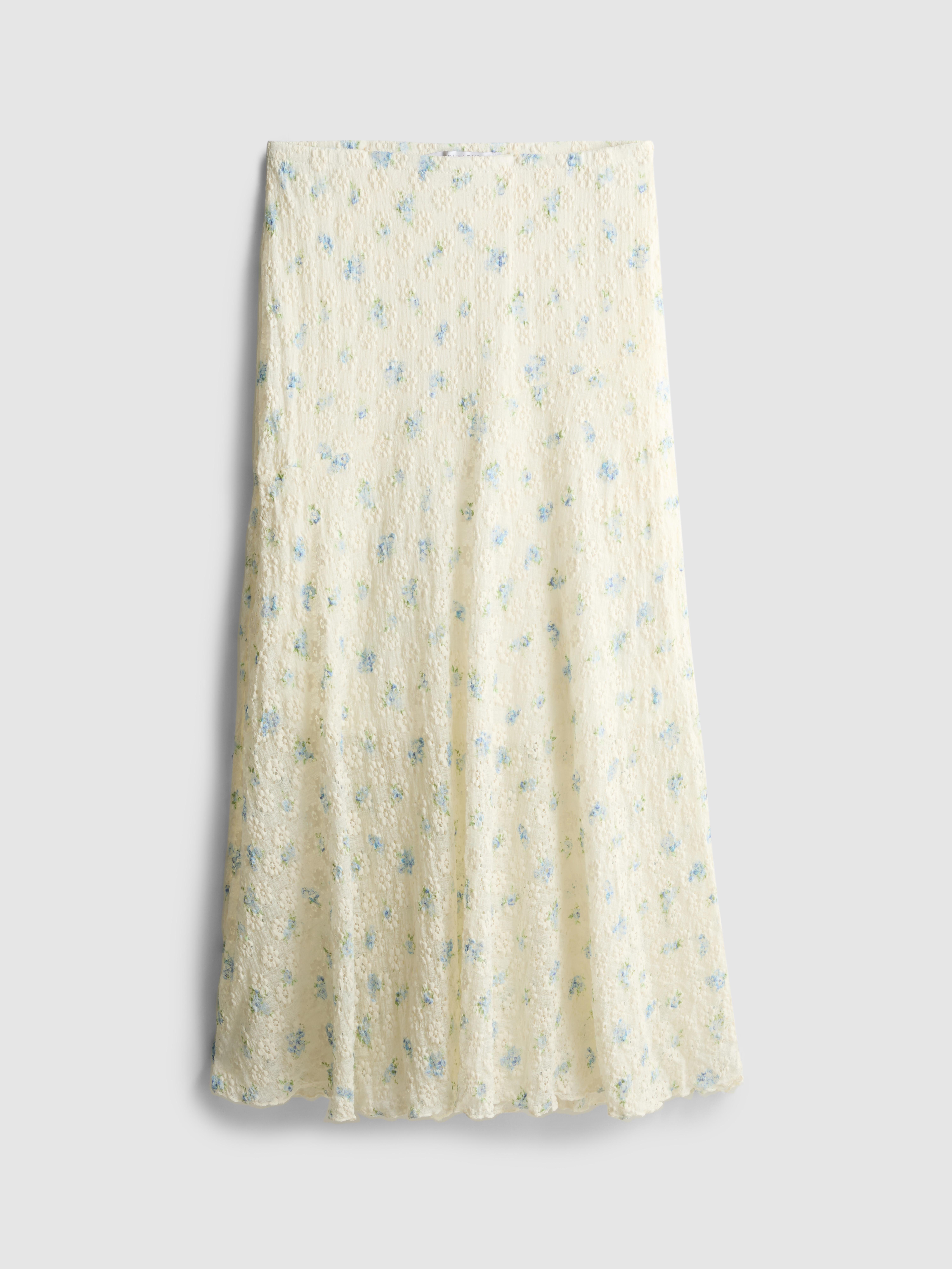 Jupe Midi Marks & Spencer Taille 16 Coton Bleu à Fleurs – état Parfait