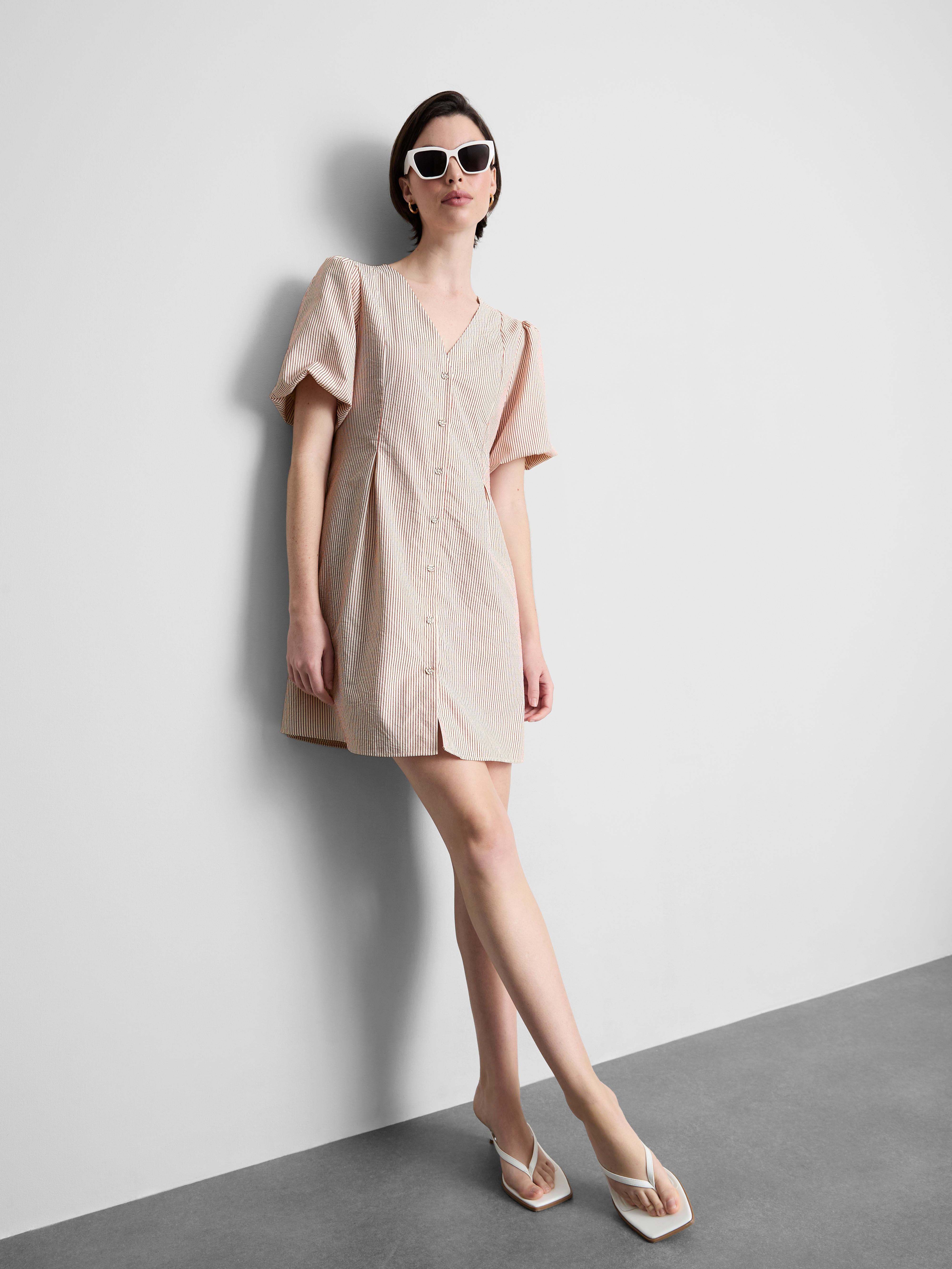 Striped Button-Front Mini Dress