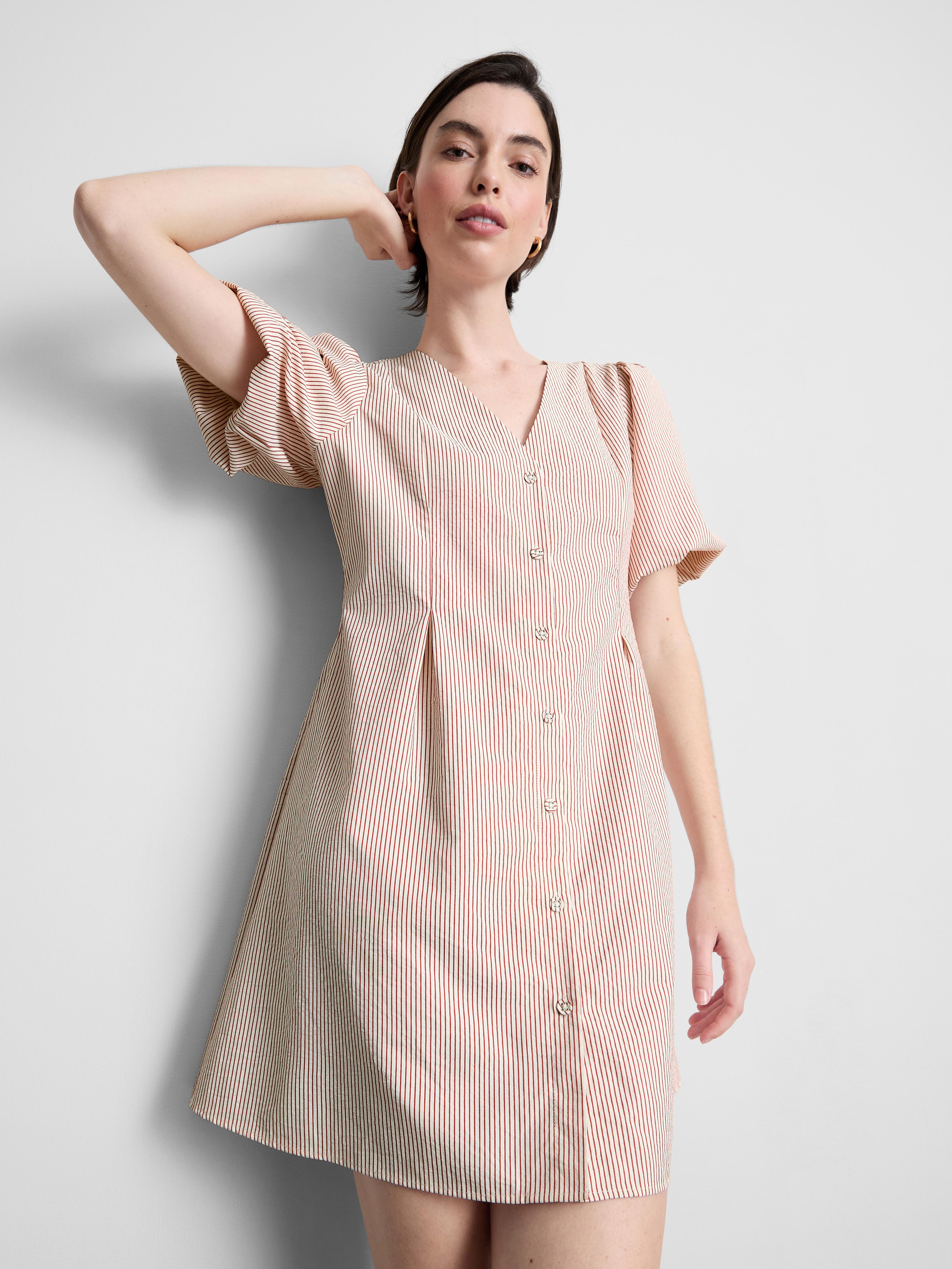 Striped Button-Front Mini Dress