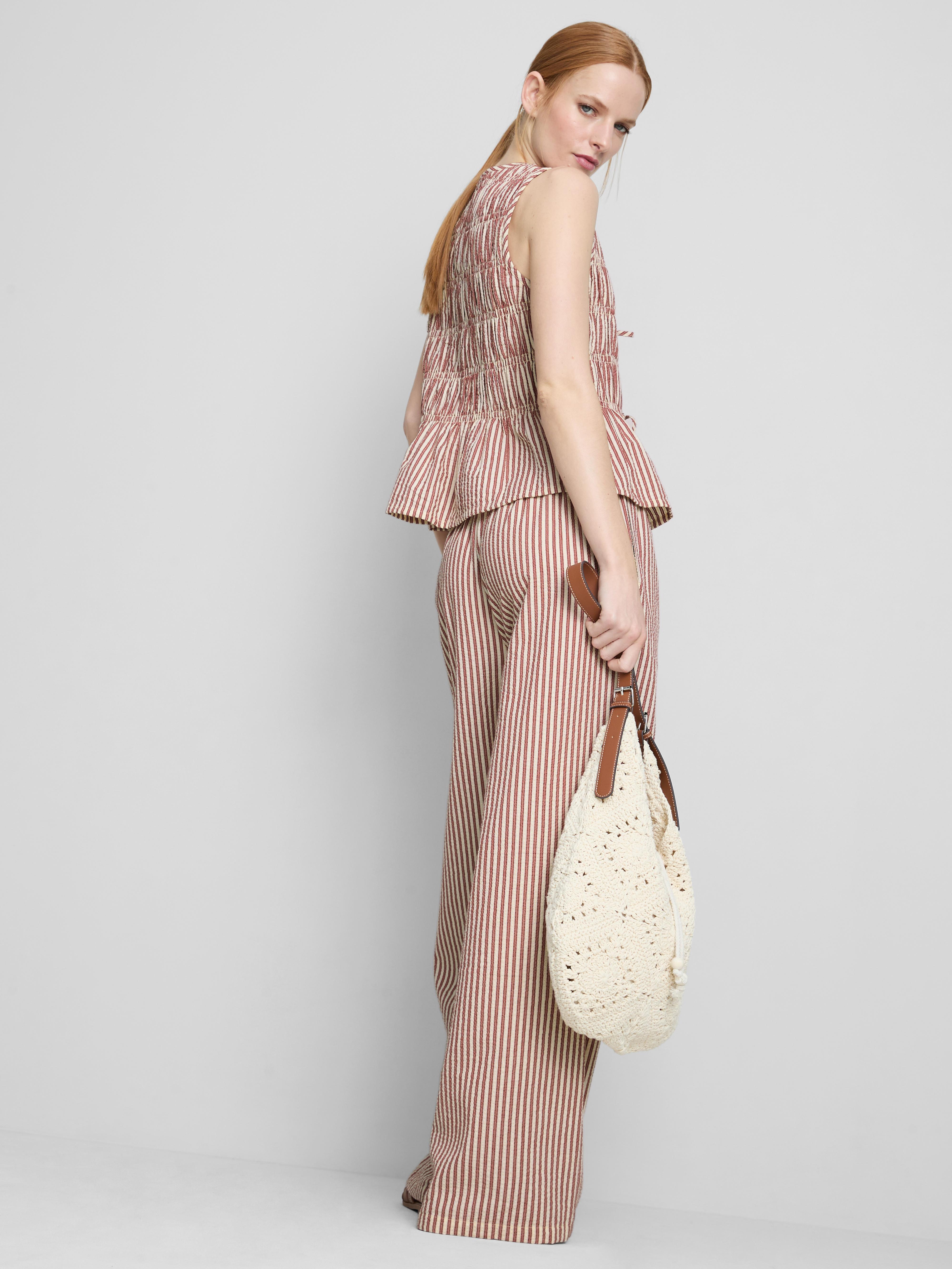 Ruched Seersucker Tie-Detail Top