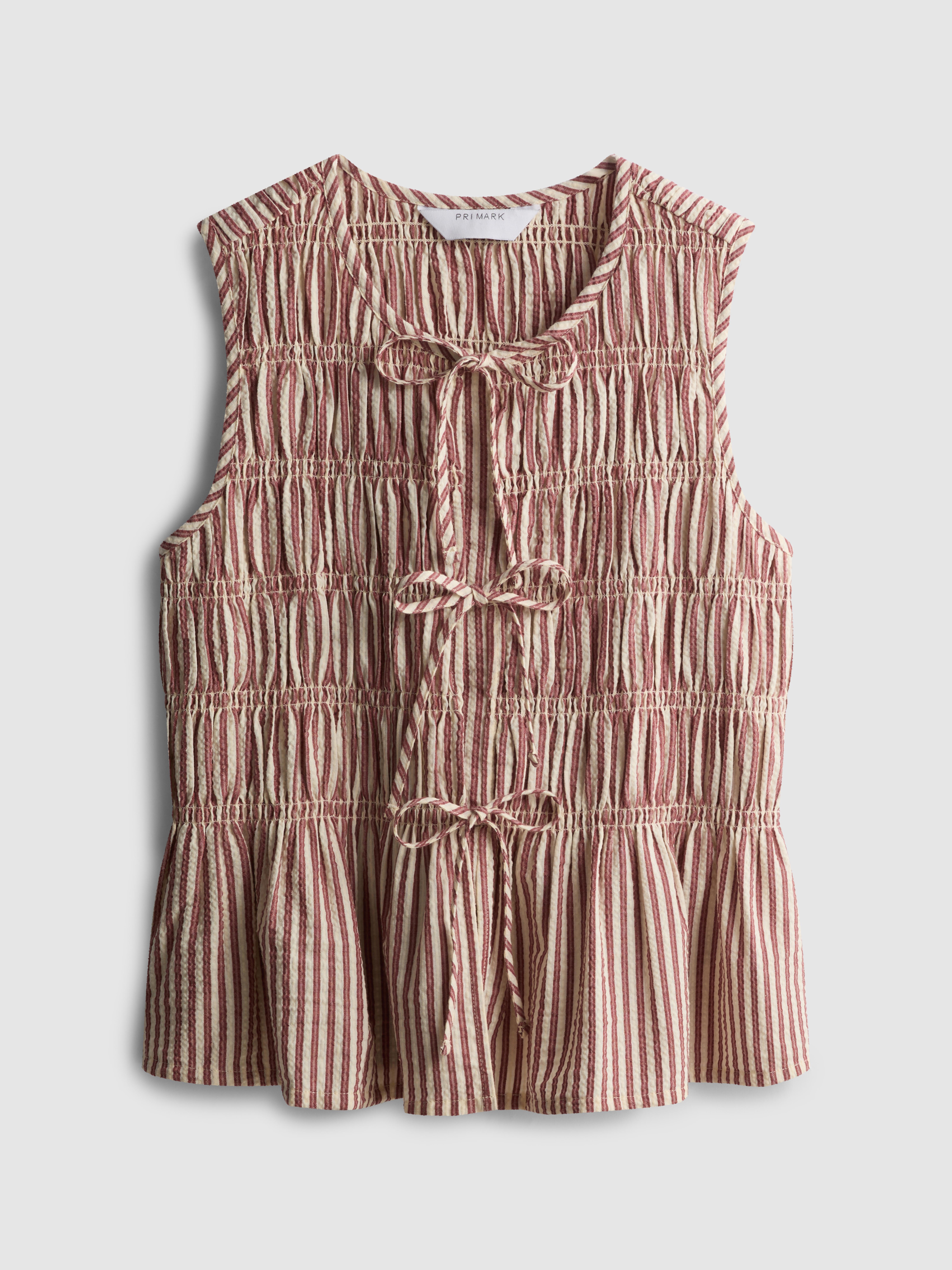 Gerimpelde seersucker top met strikjes