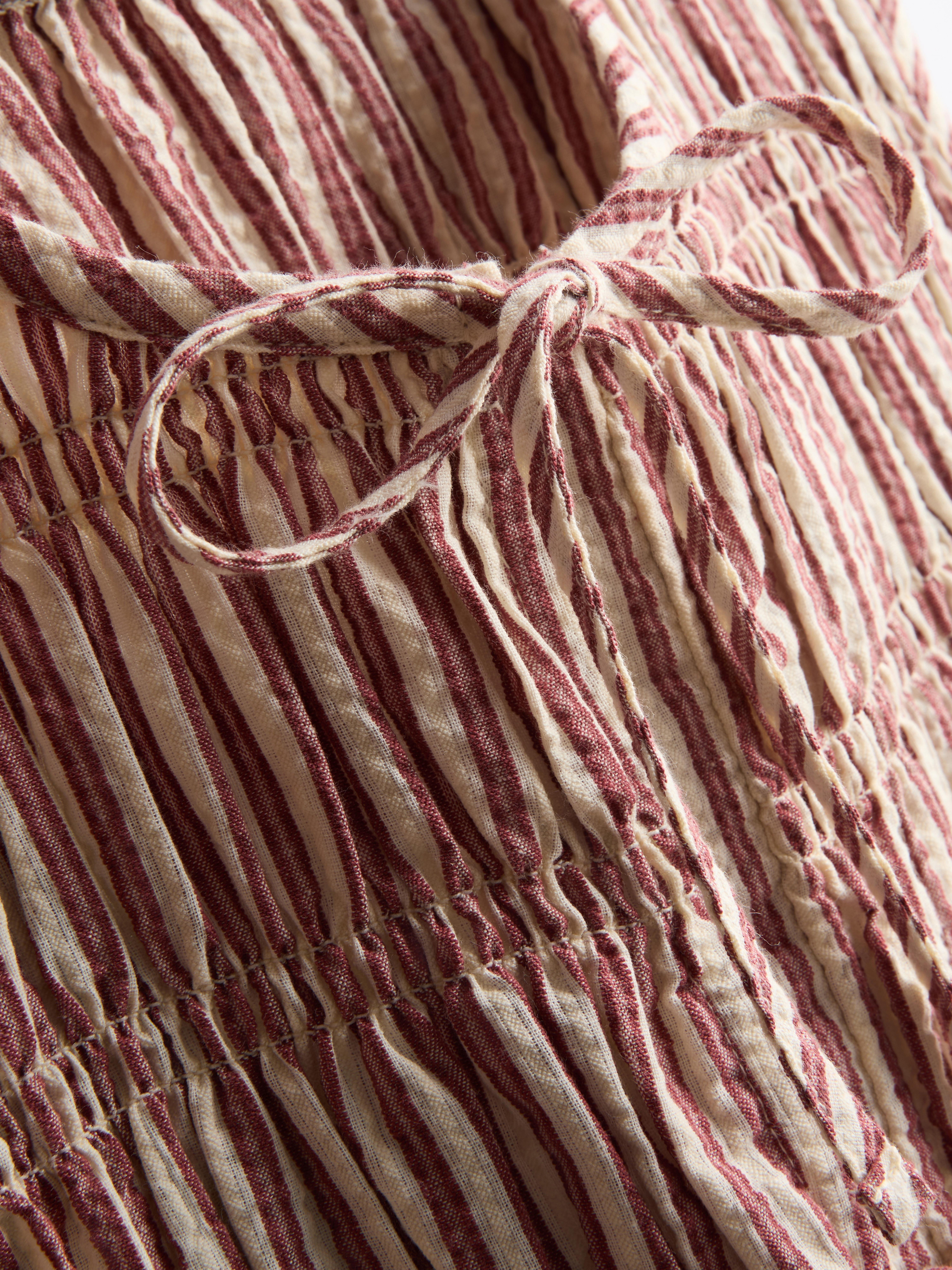 Ruched Seersucker Tie-Detail Top