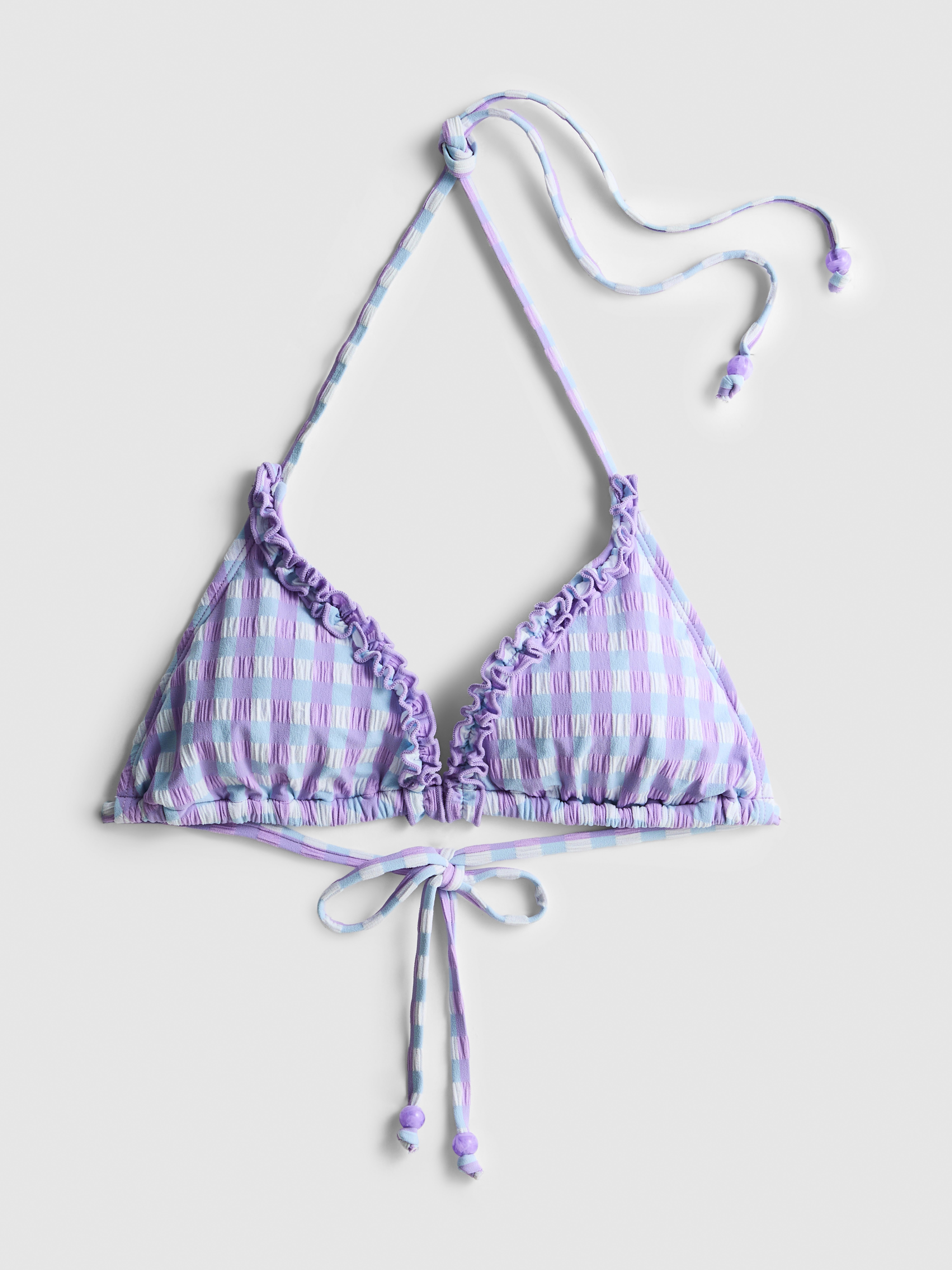 Gingham Ruffle Triangle Bikini Top