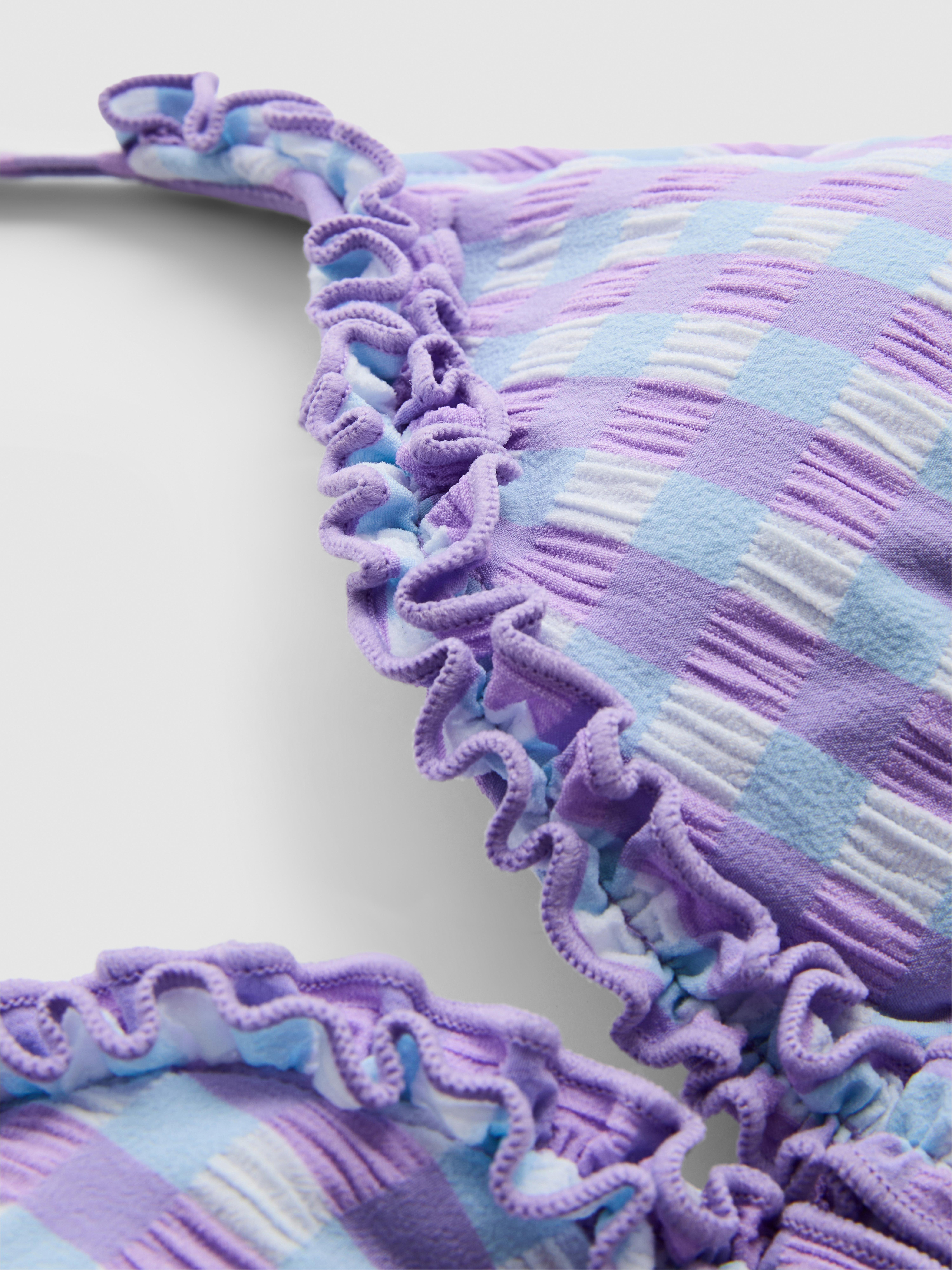 Gingham Ruffle Triangle Bikini Top