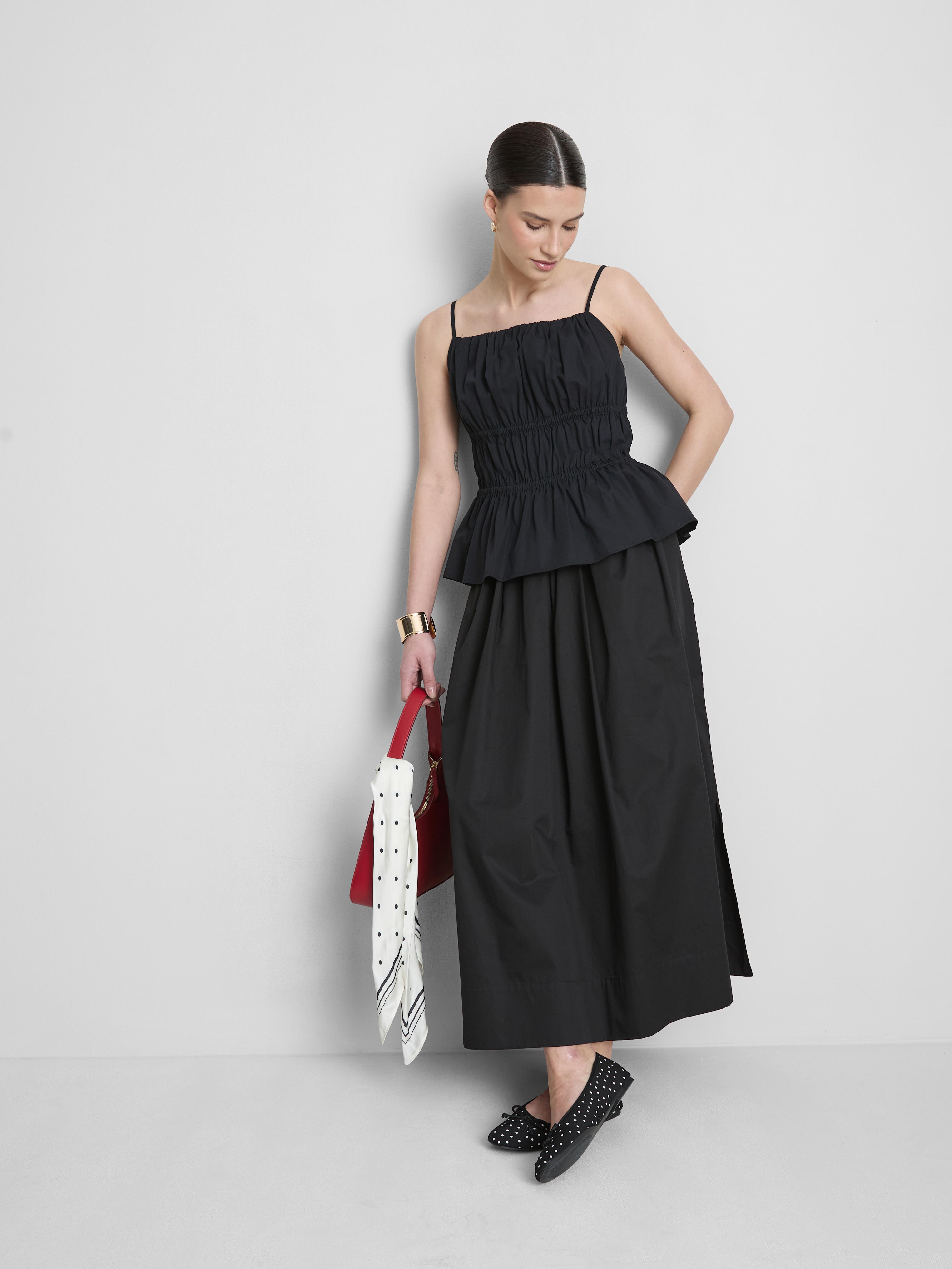 Ruched Cotton Poplin Cami Top Black