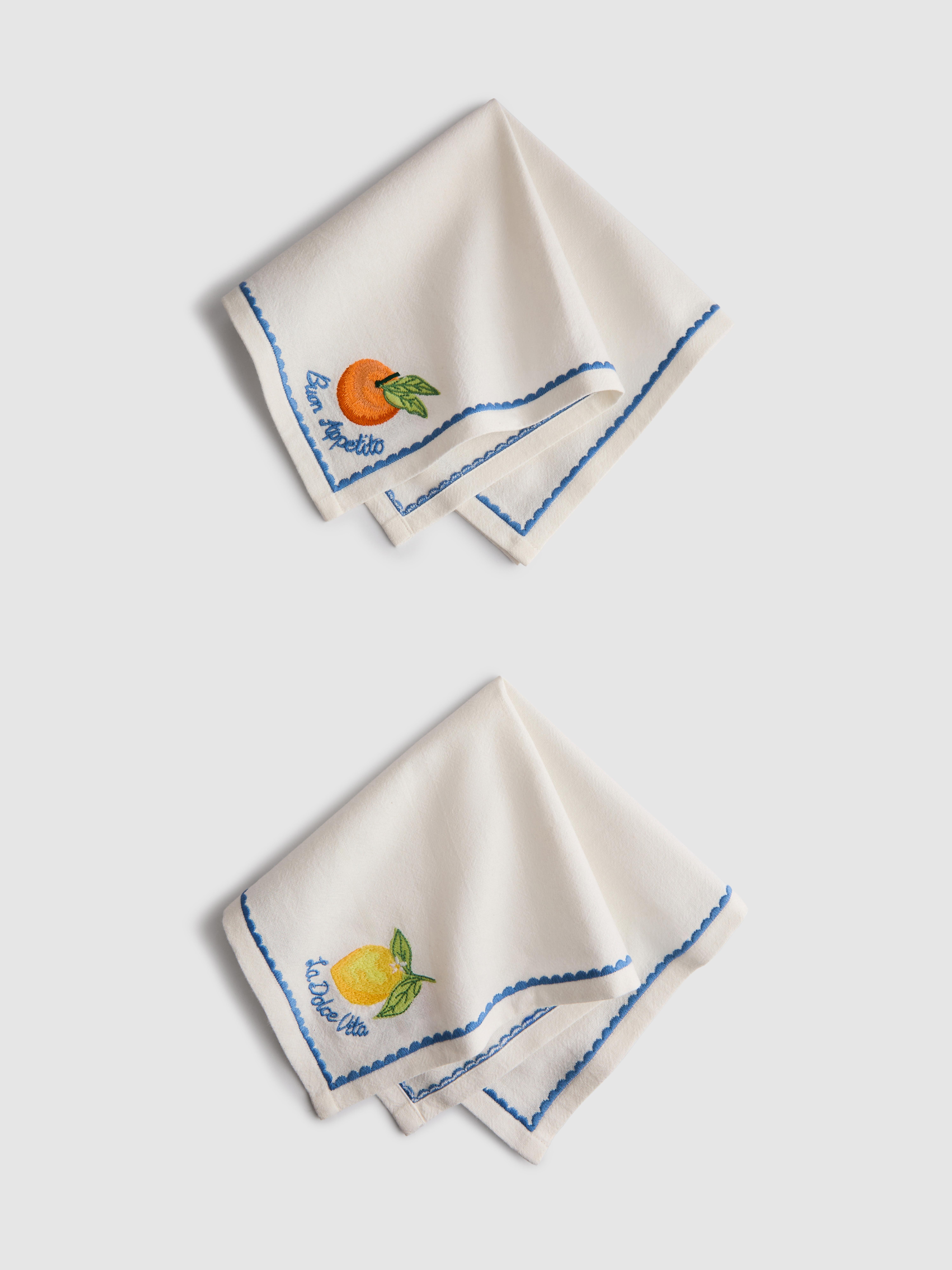Pack de 2 servilletas de tela con frutas bordadas