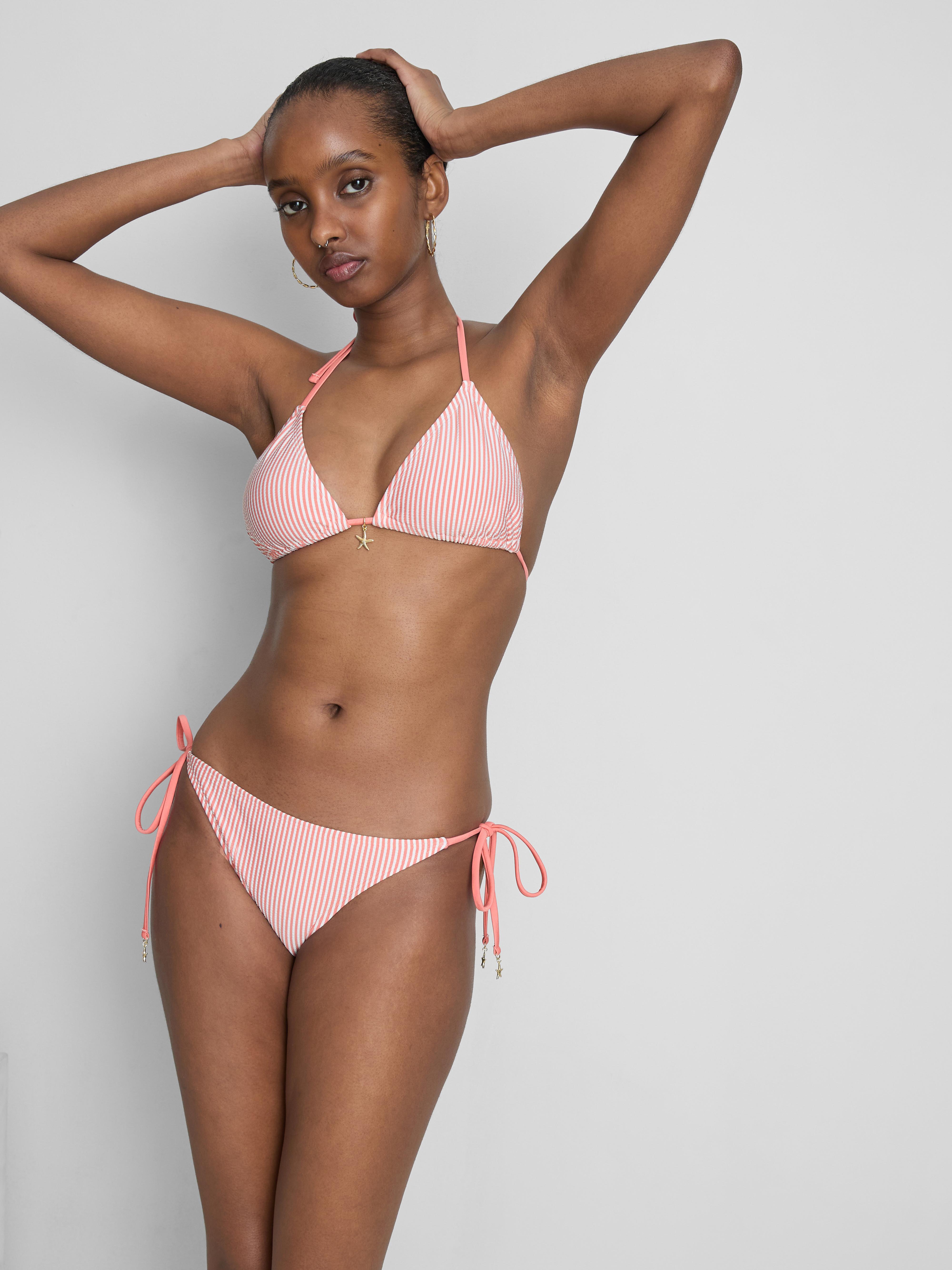Slip bikini annodato con righe e stelle marine