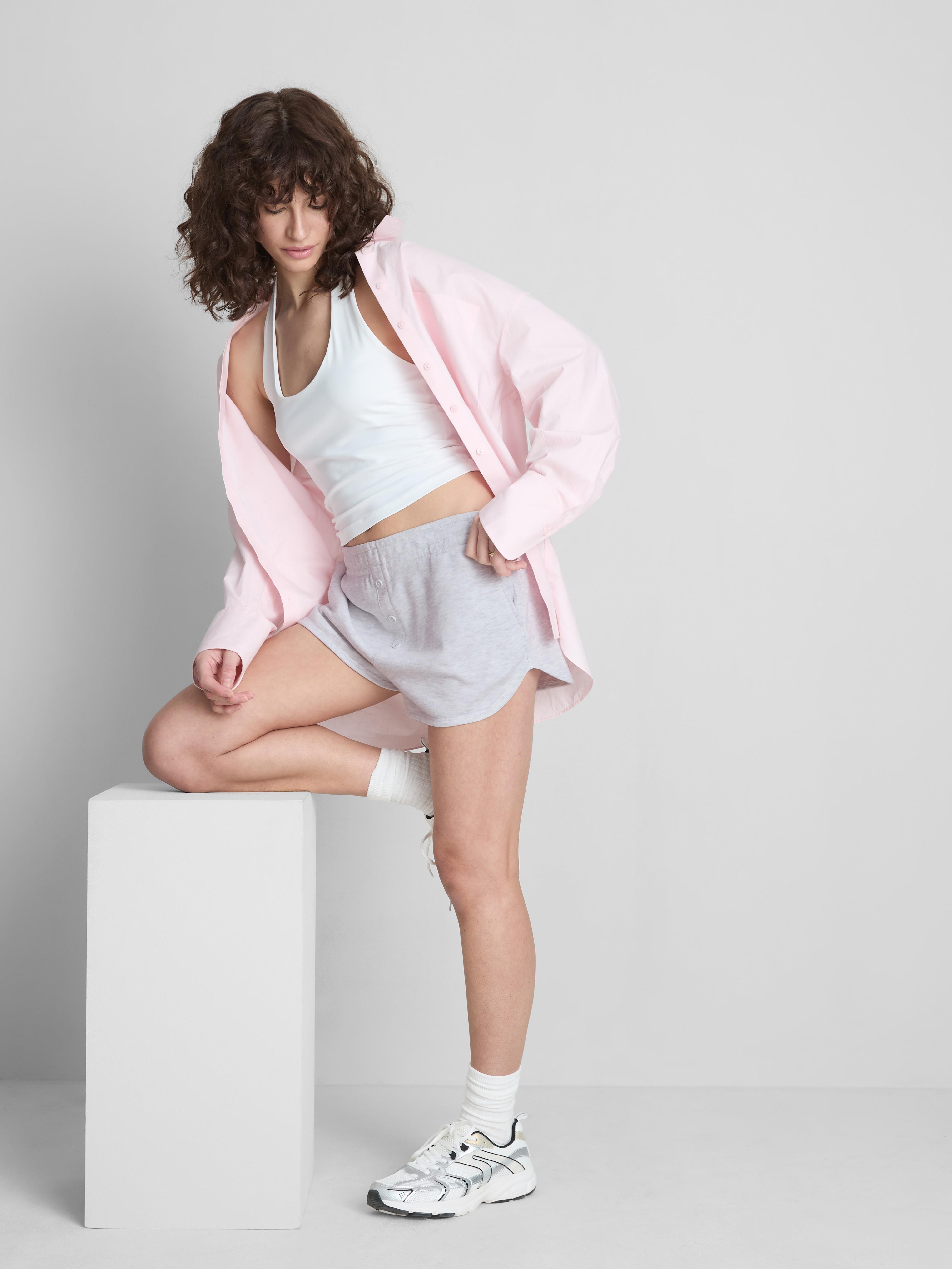 Korte katoenrijke short met jersey en knopen