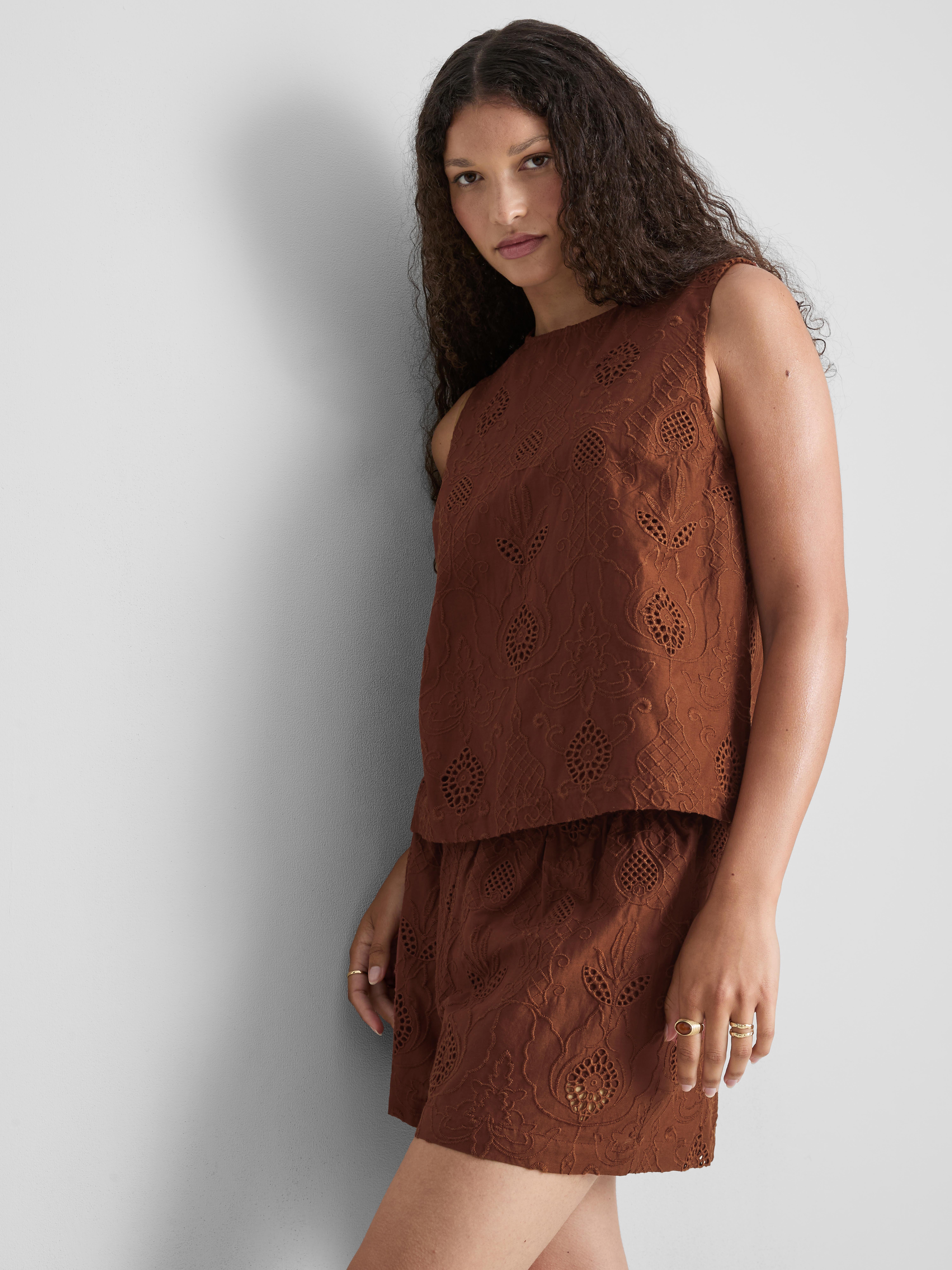 The Edit Cotton Broderie Tank Top