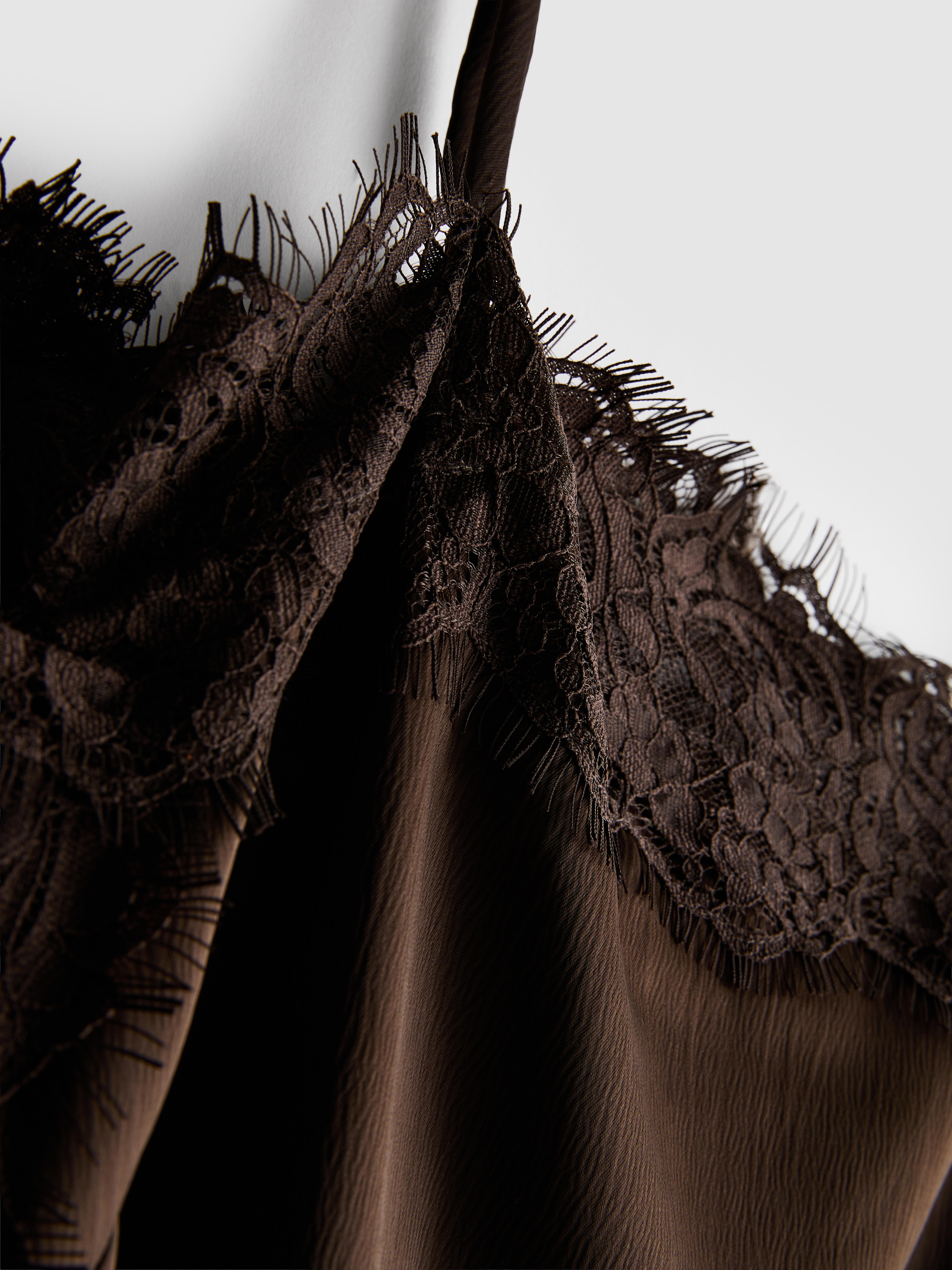 Women's Brown The Edit Square Neck Lace Cami Top