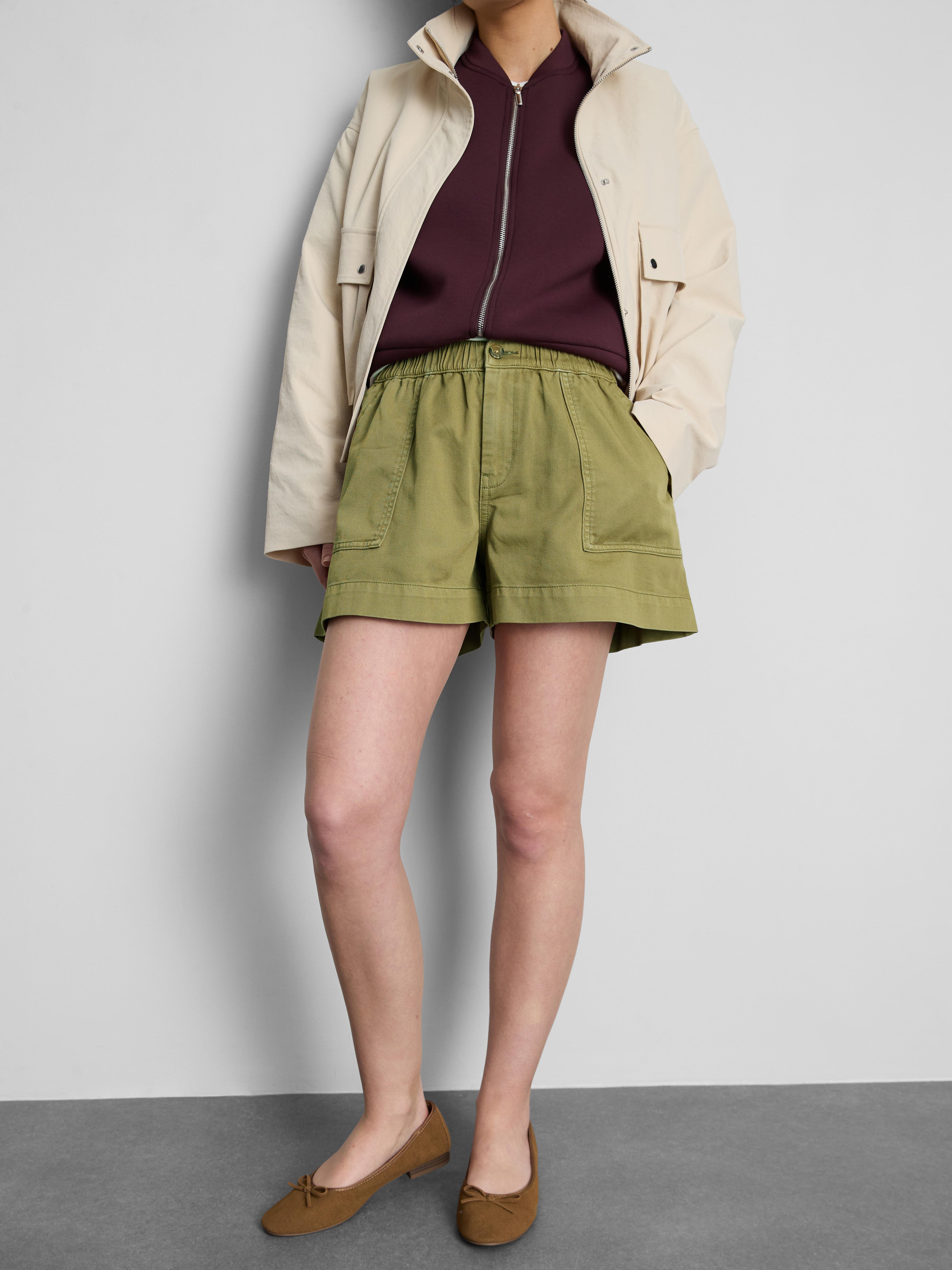 Cotton Denim Utility Shorts Green