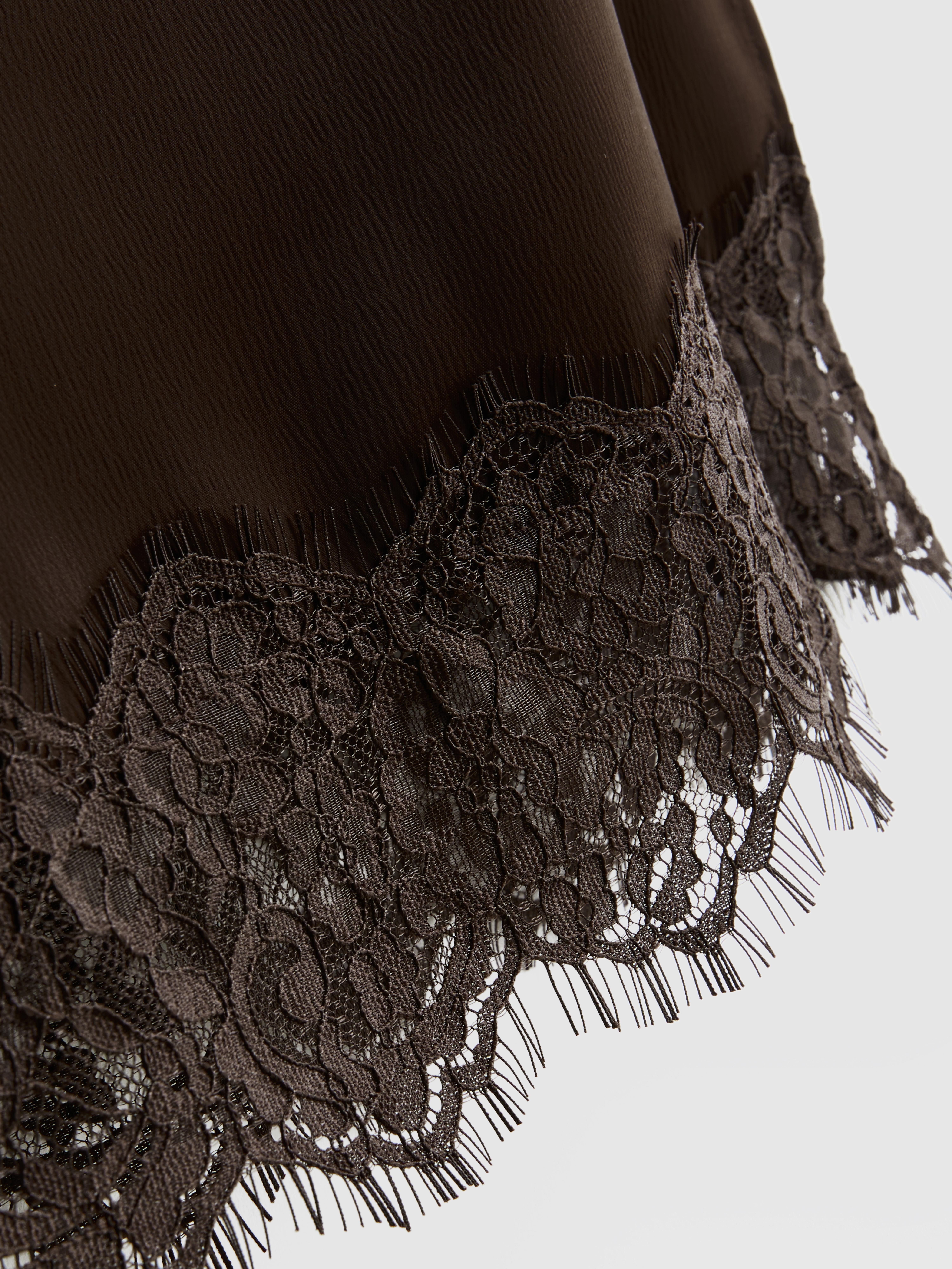 Women's Brown The Edit Satin Lace-Trim Midi Skirt