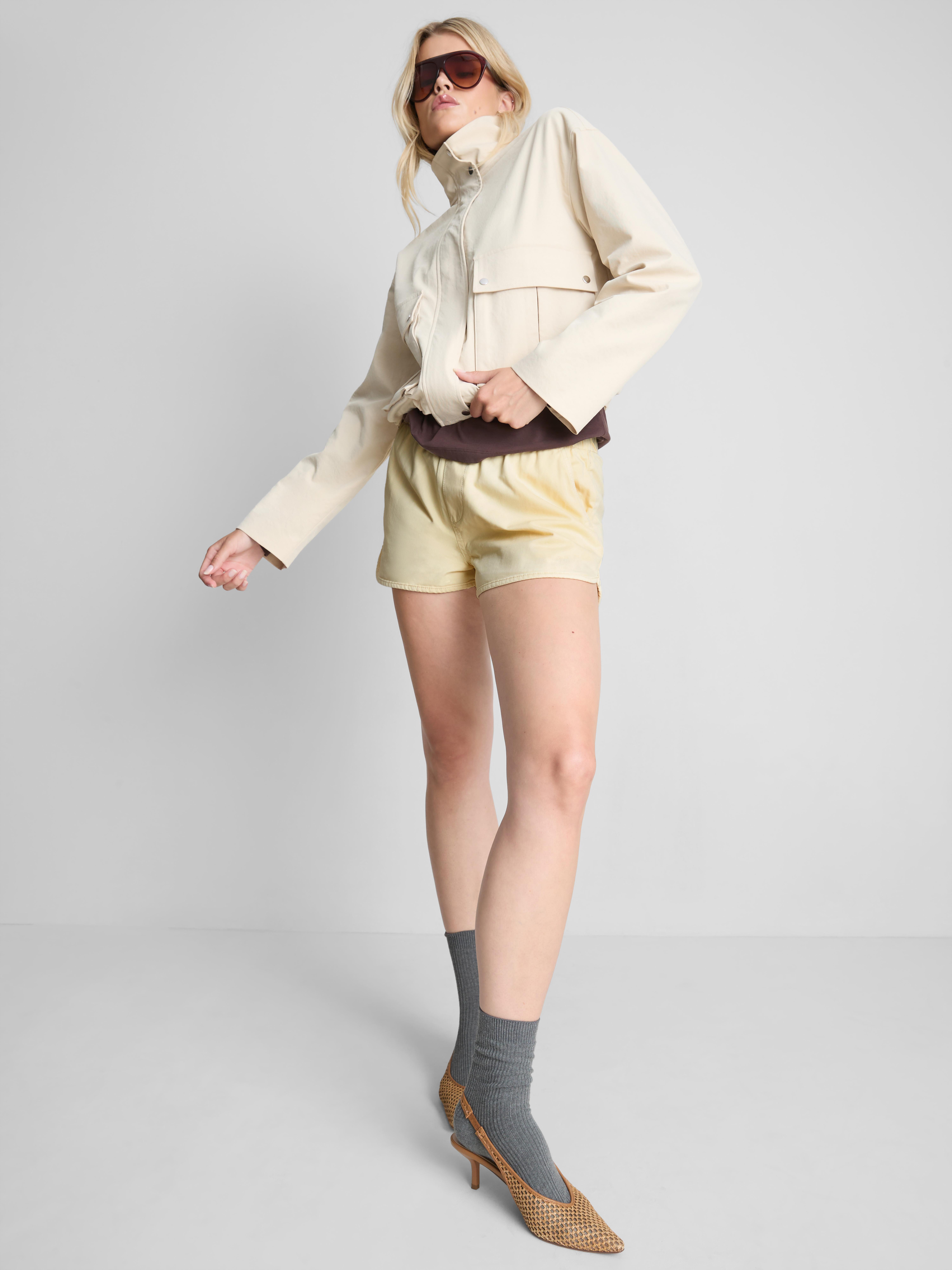 Cotton Denim Runner Shorts Yellow