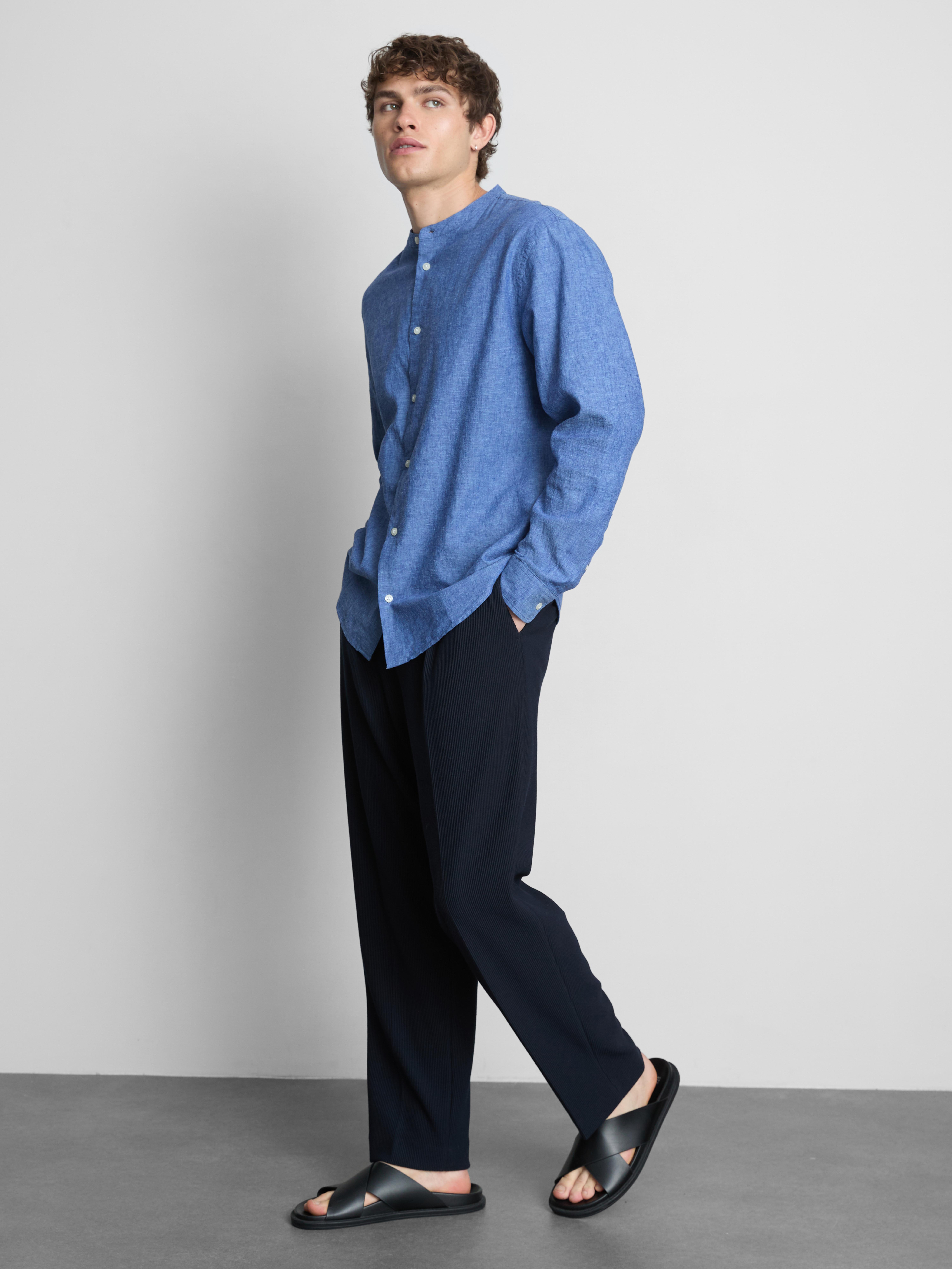 Linen Blend Grandad Collar Shirt