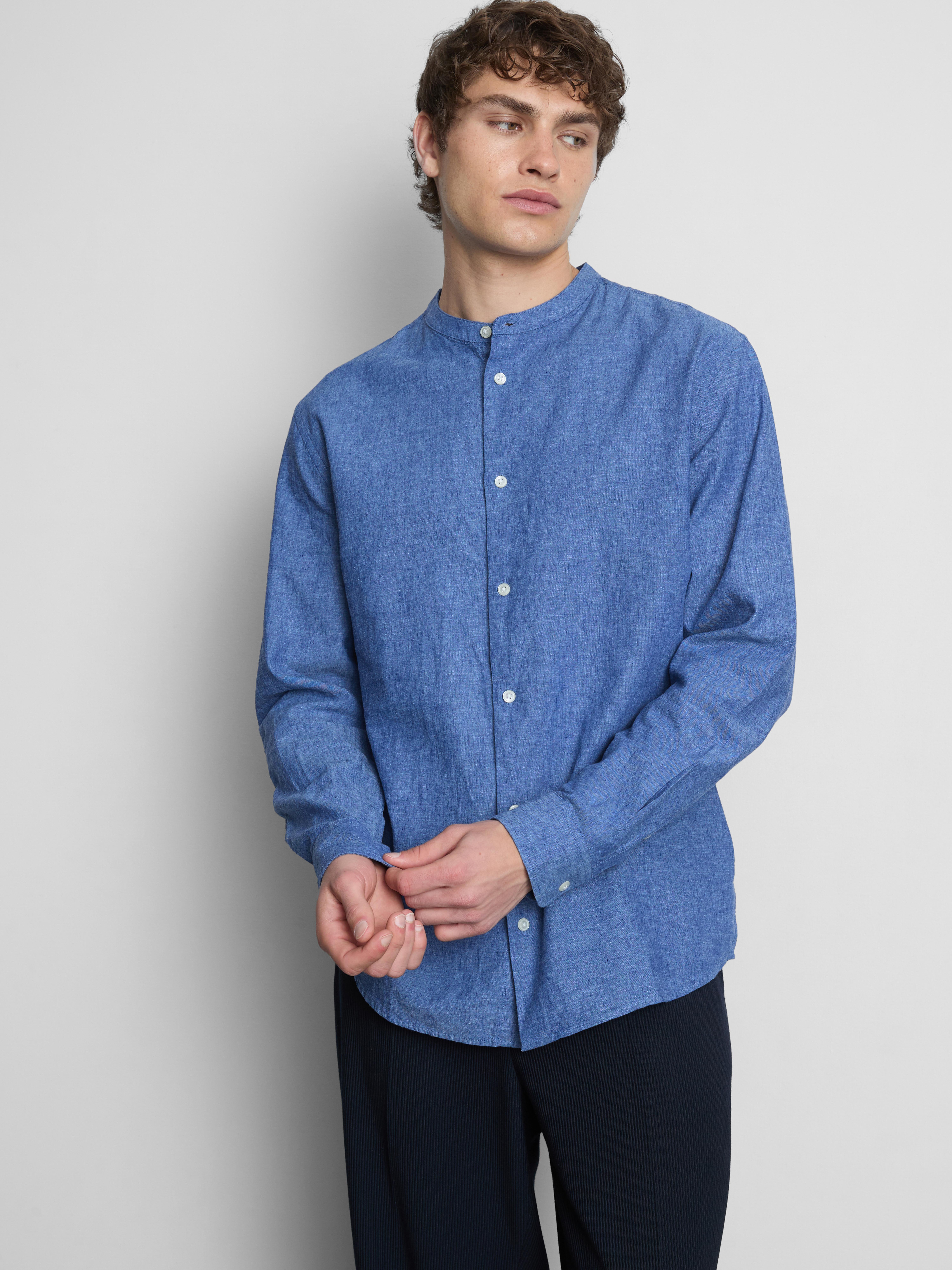 Linen Blend Grandad Collar Shirt