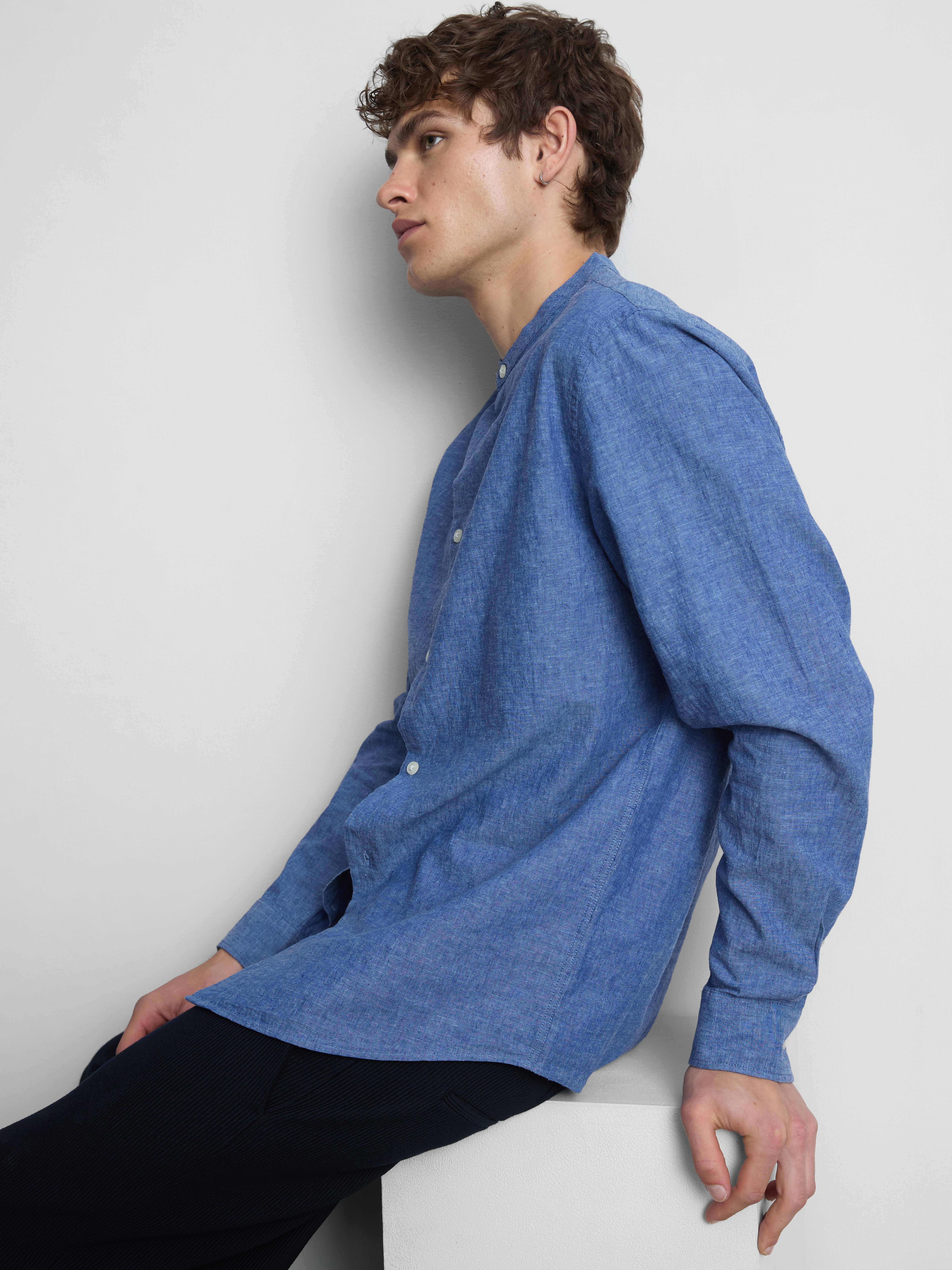 Linen Blend Grandad Collar Shirt