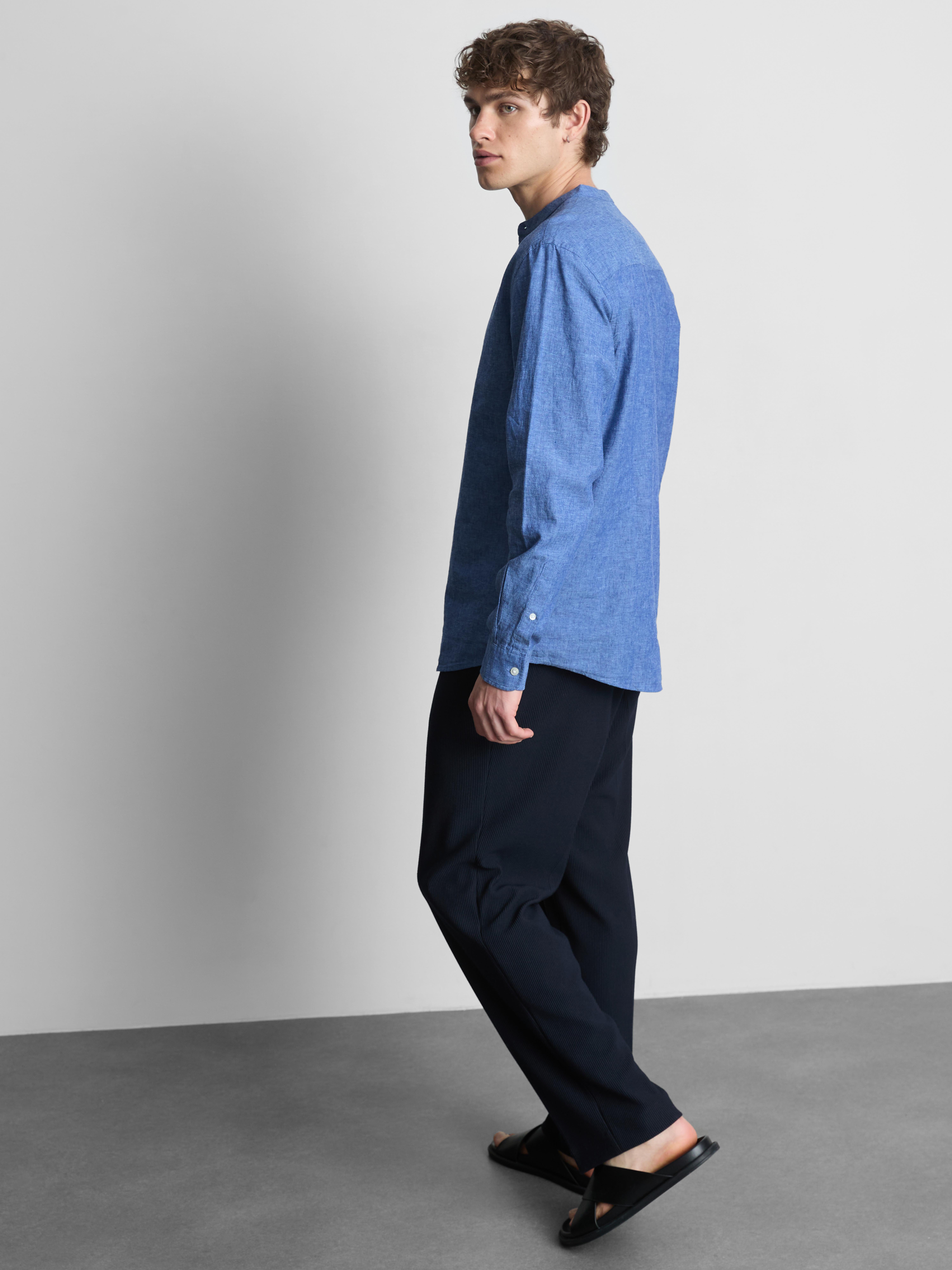 Linen Blend Grandad Collar Shirt