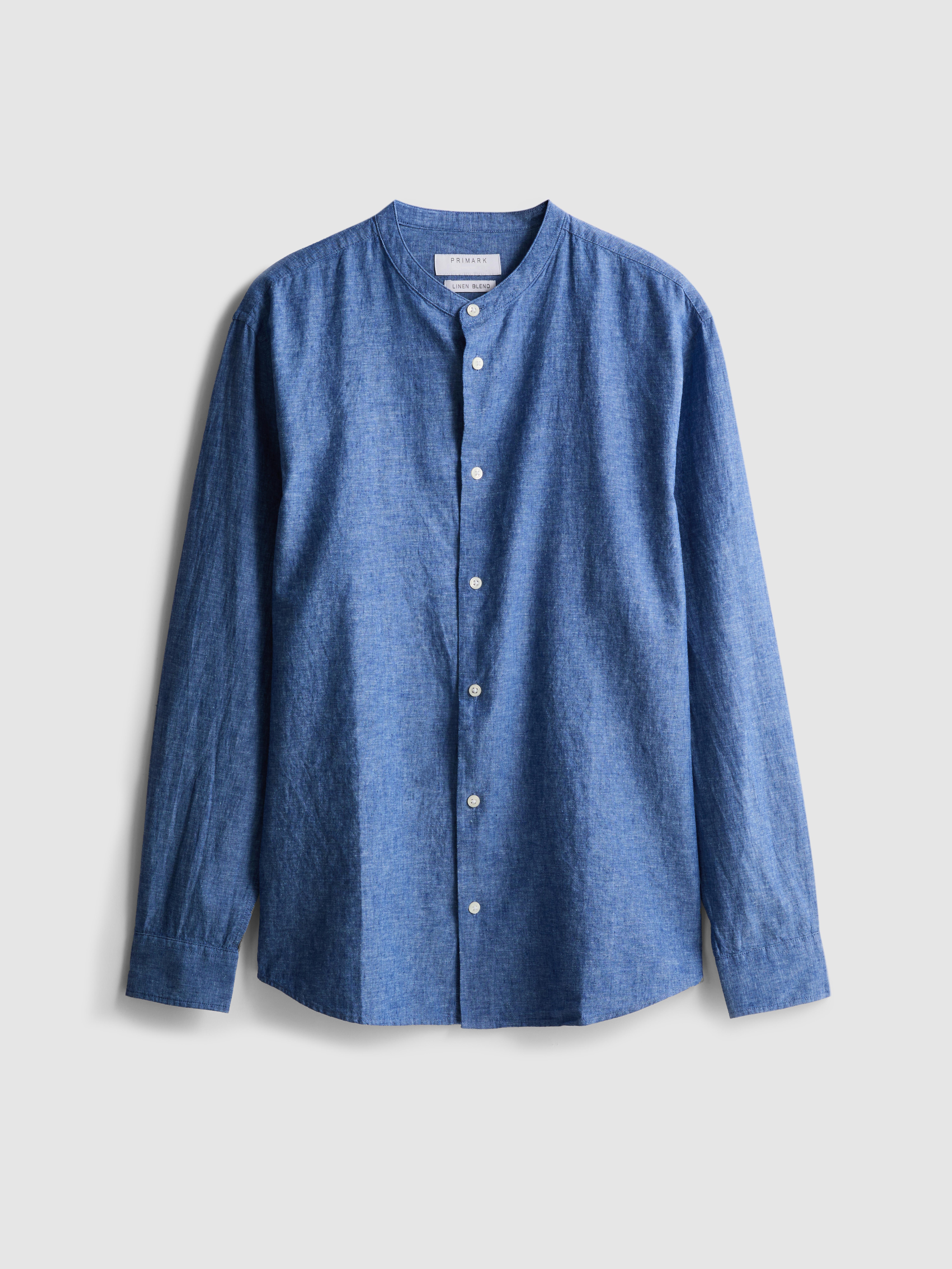 Linen Blend Grandad Collar Shirt