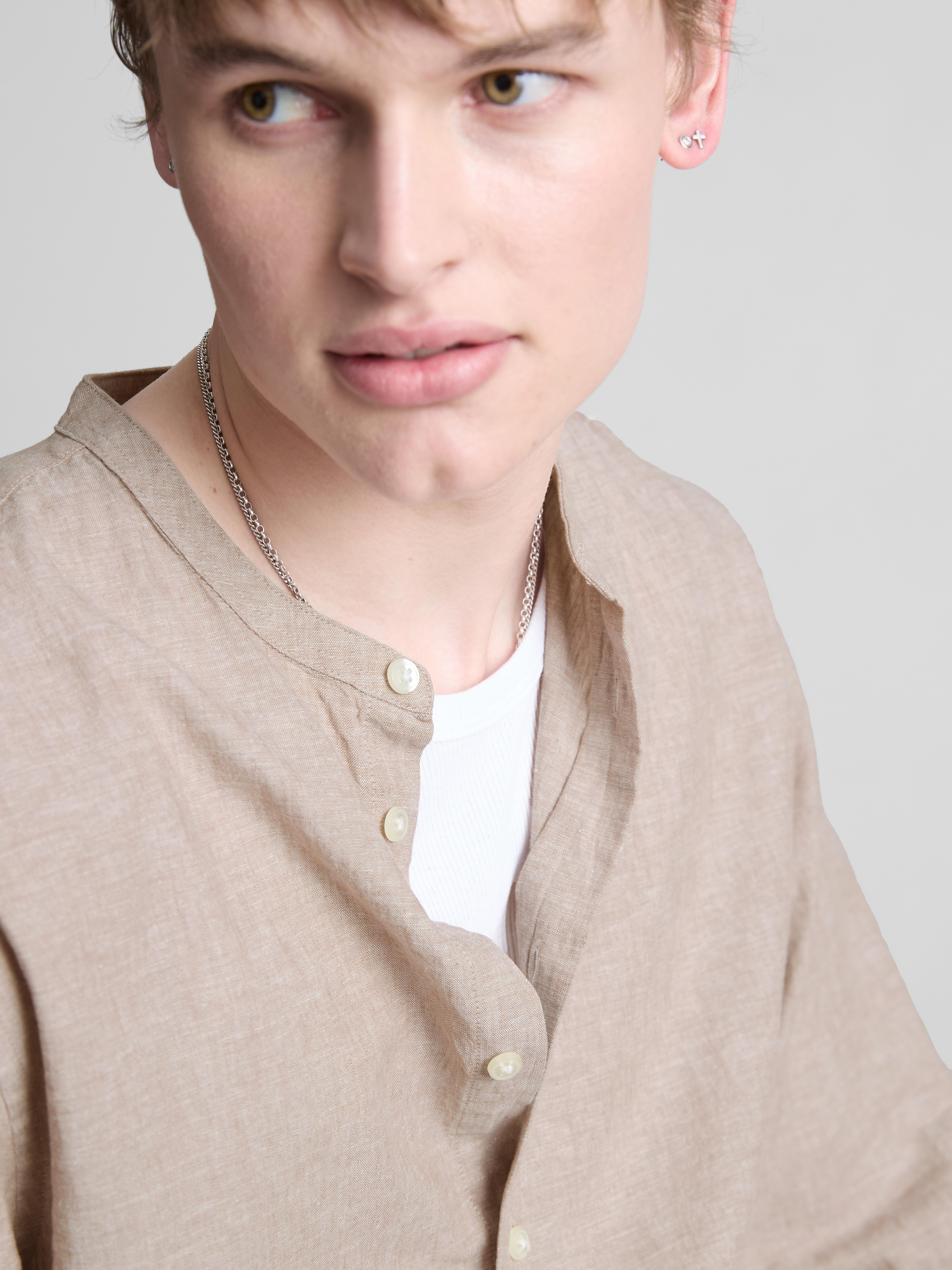 Linen Blend Grandad Collar Shirt