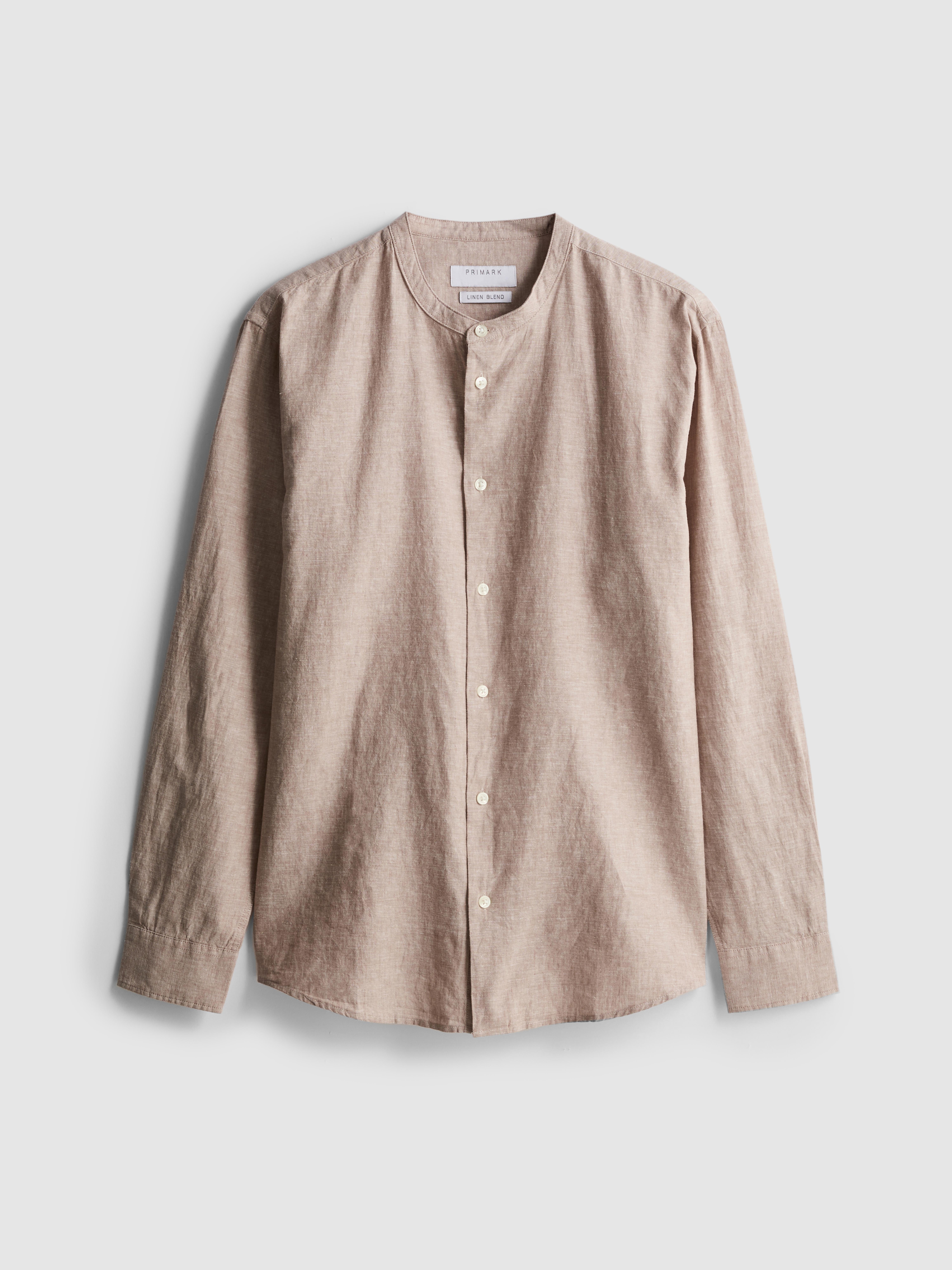 Linen-Blend Grandad Collar Shirt