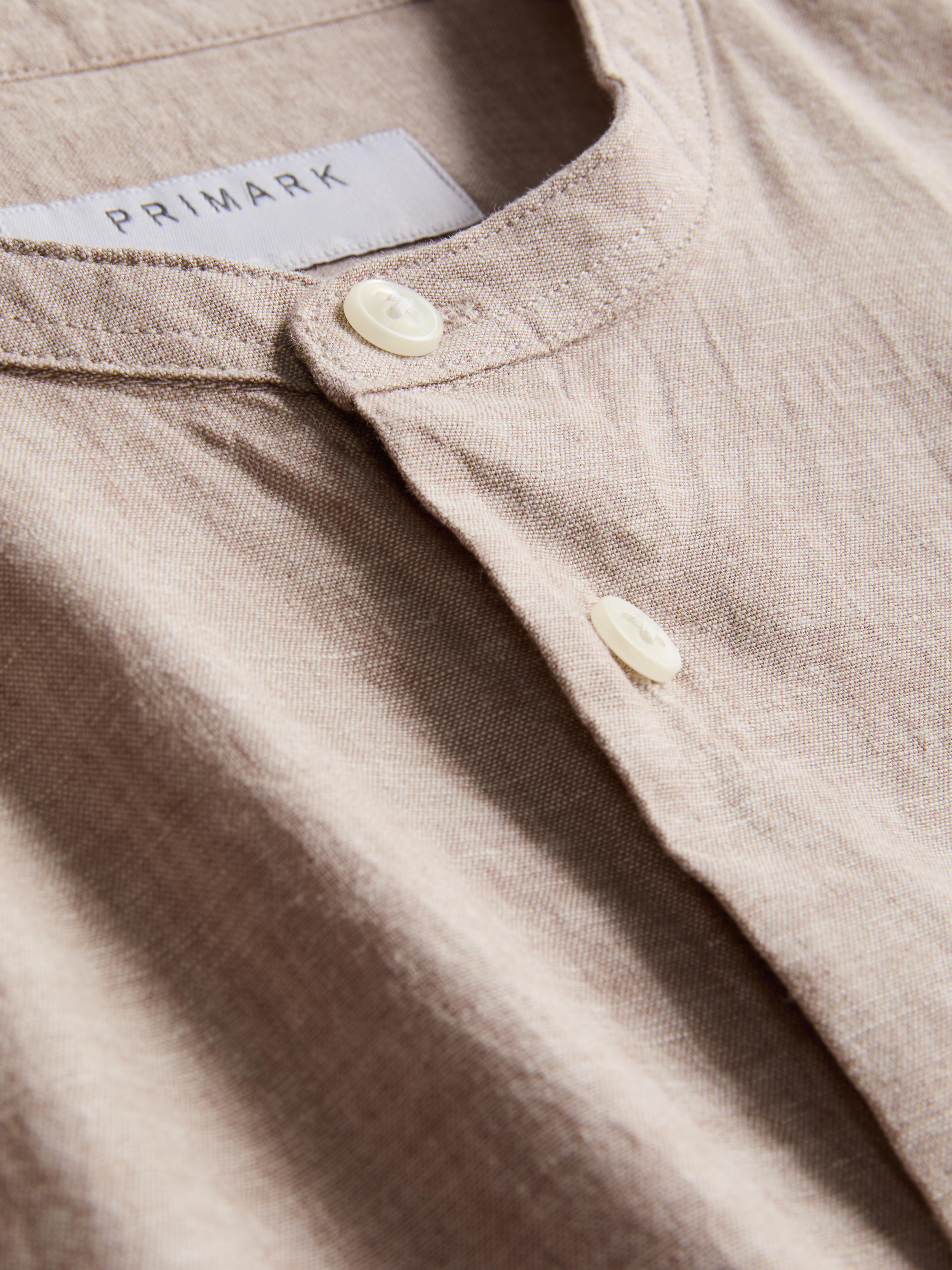 Linen Blend Grandad Collar Shirt