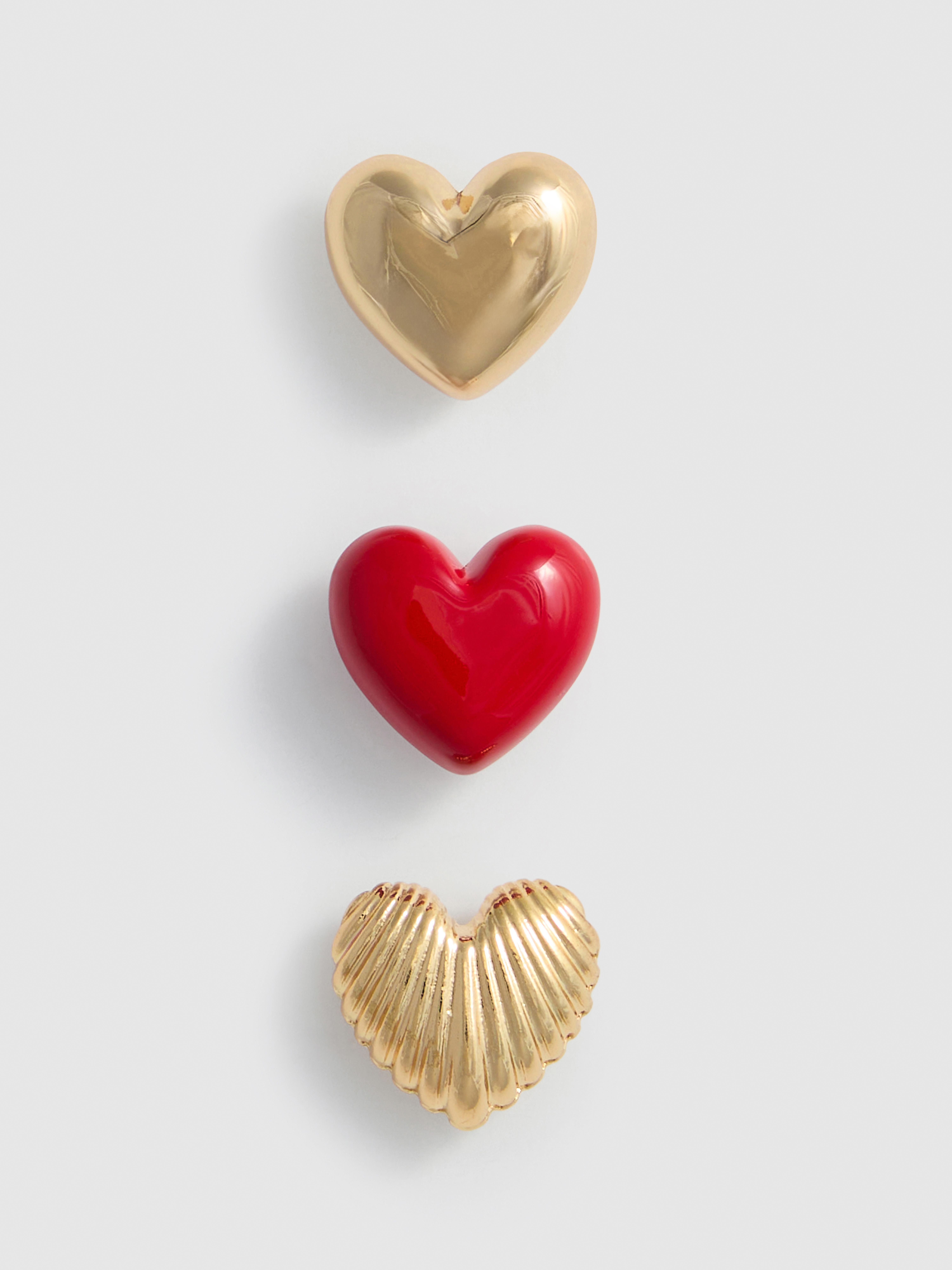 Pack de 3 pendientes de botón en forma de corazón