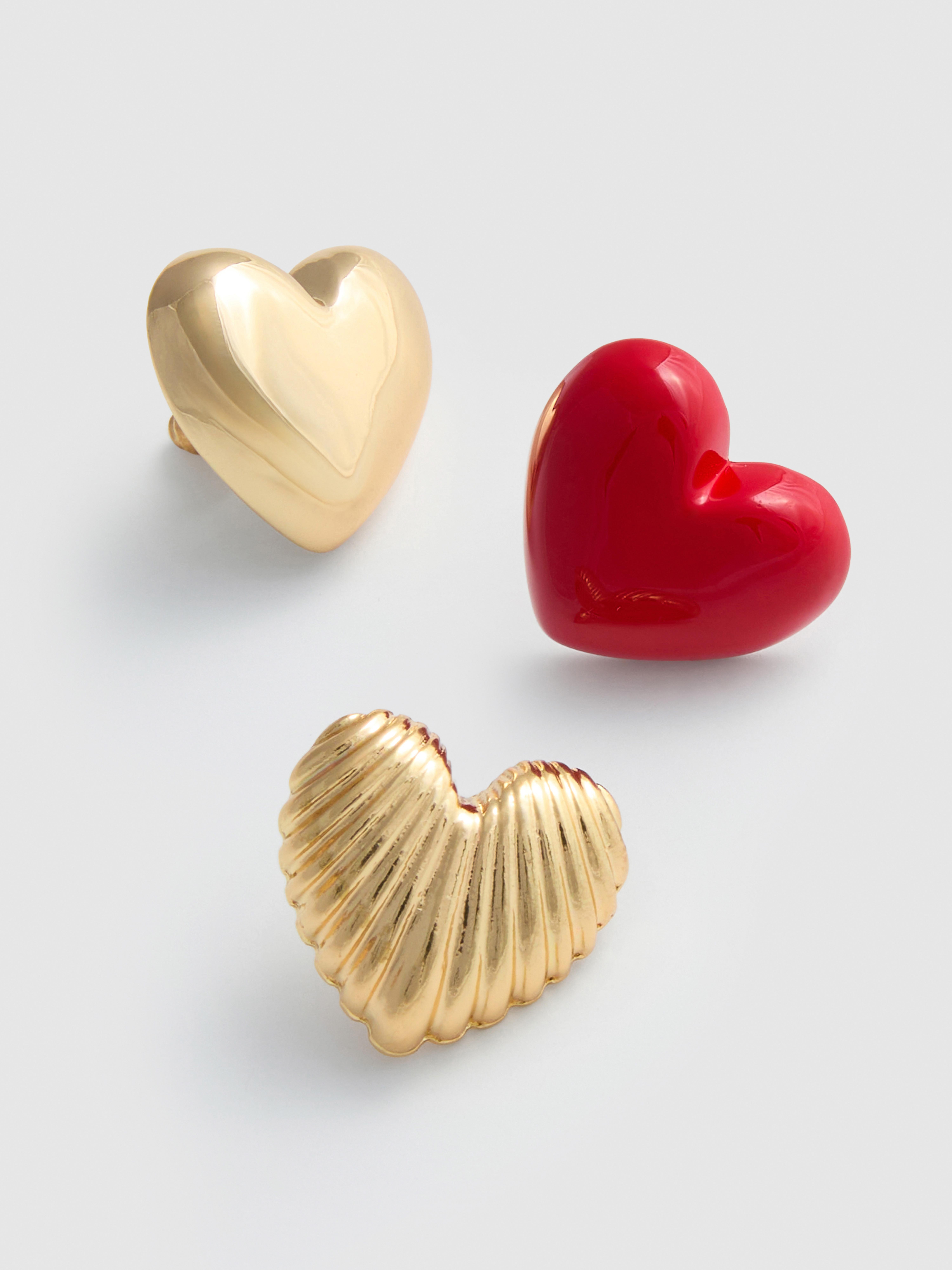 Pack de 3 pendientes de botón en forma de corazón
