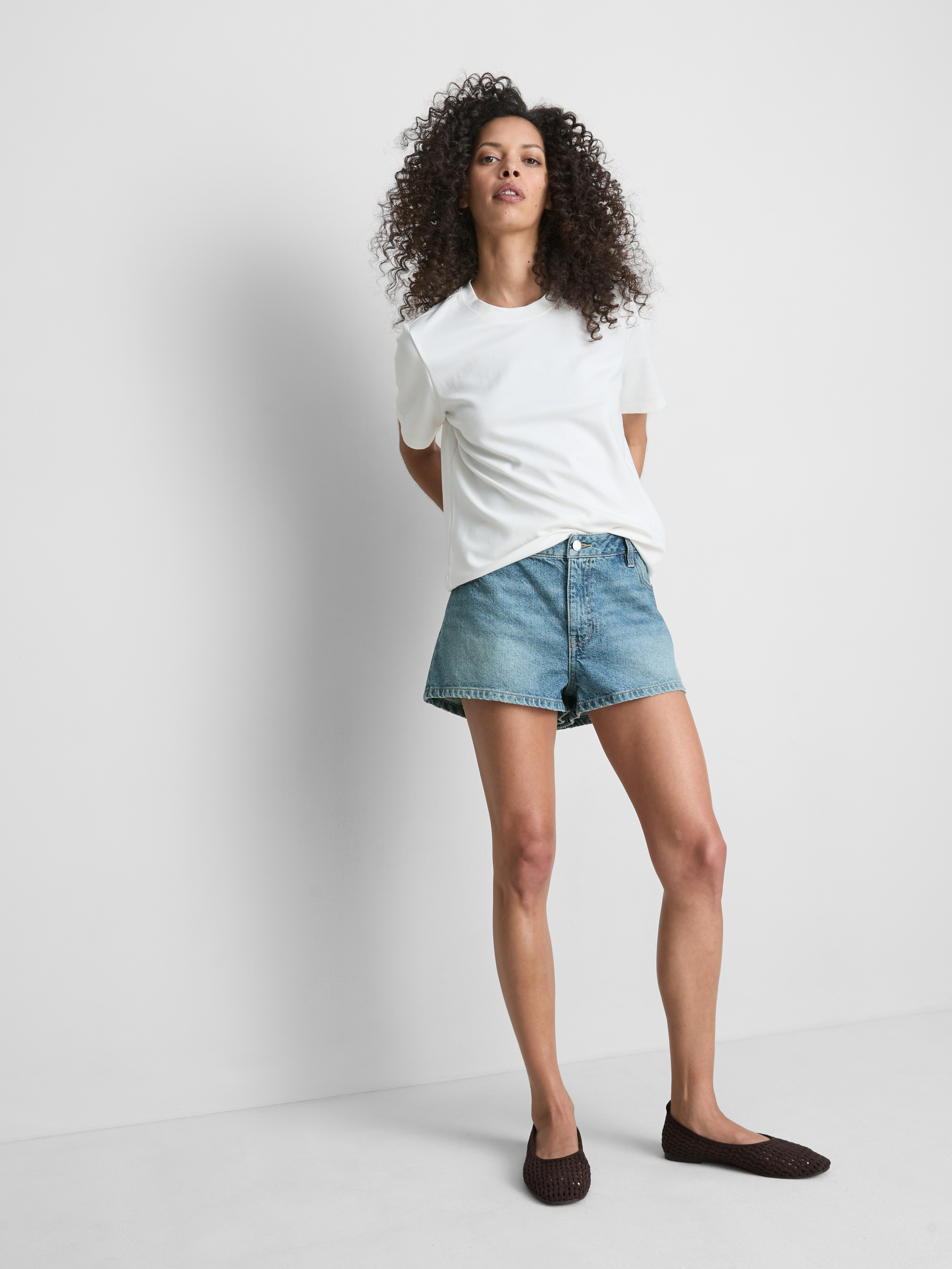 Cotton Denim Mini Shorts