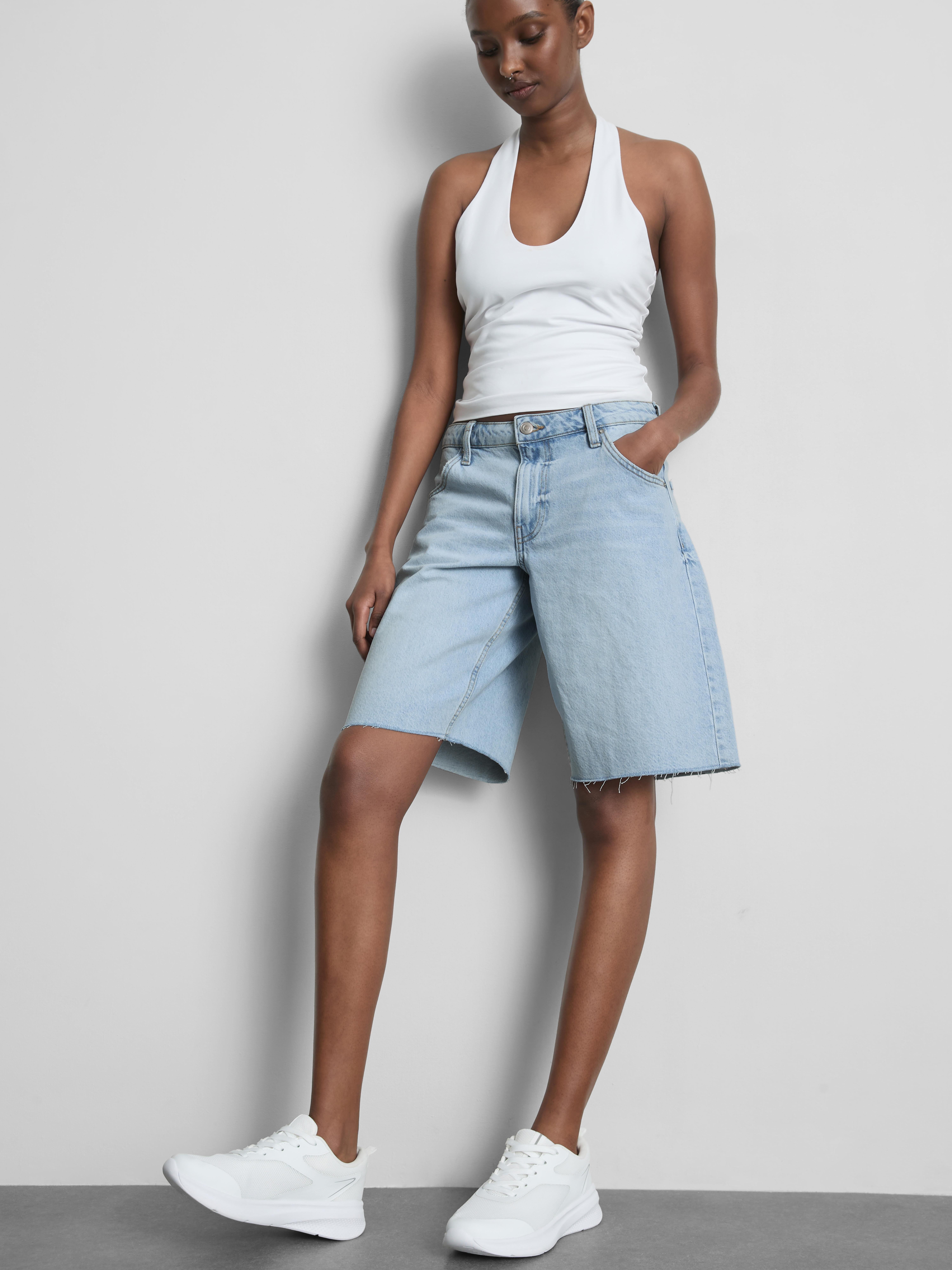 Cotton Denim Raw Hem Jorts