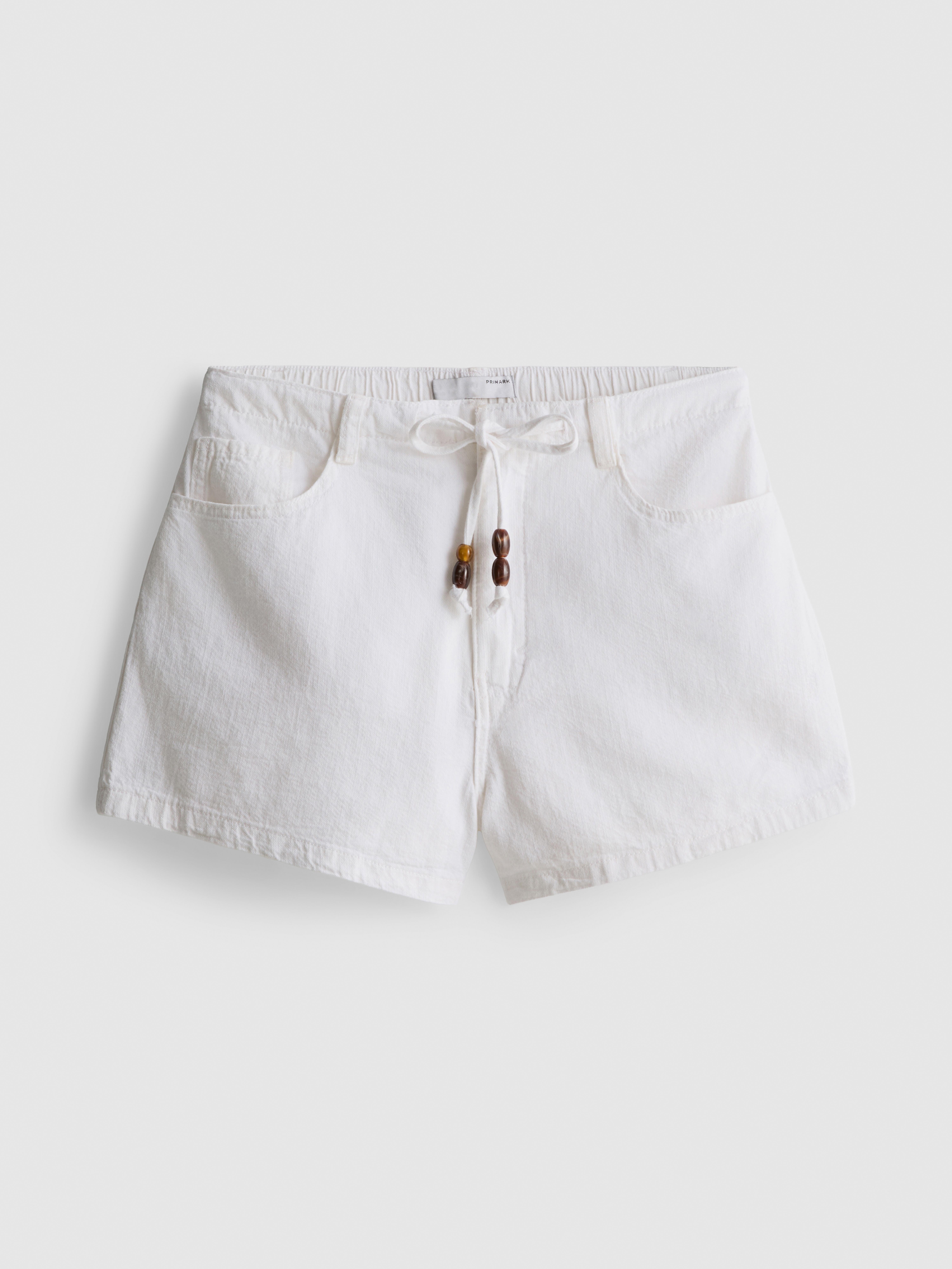 Pantaloni scurți casual din bumbac cu șnur cu mărgele