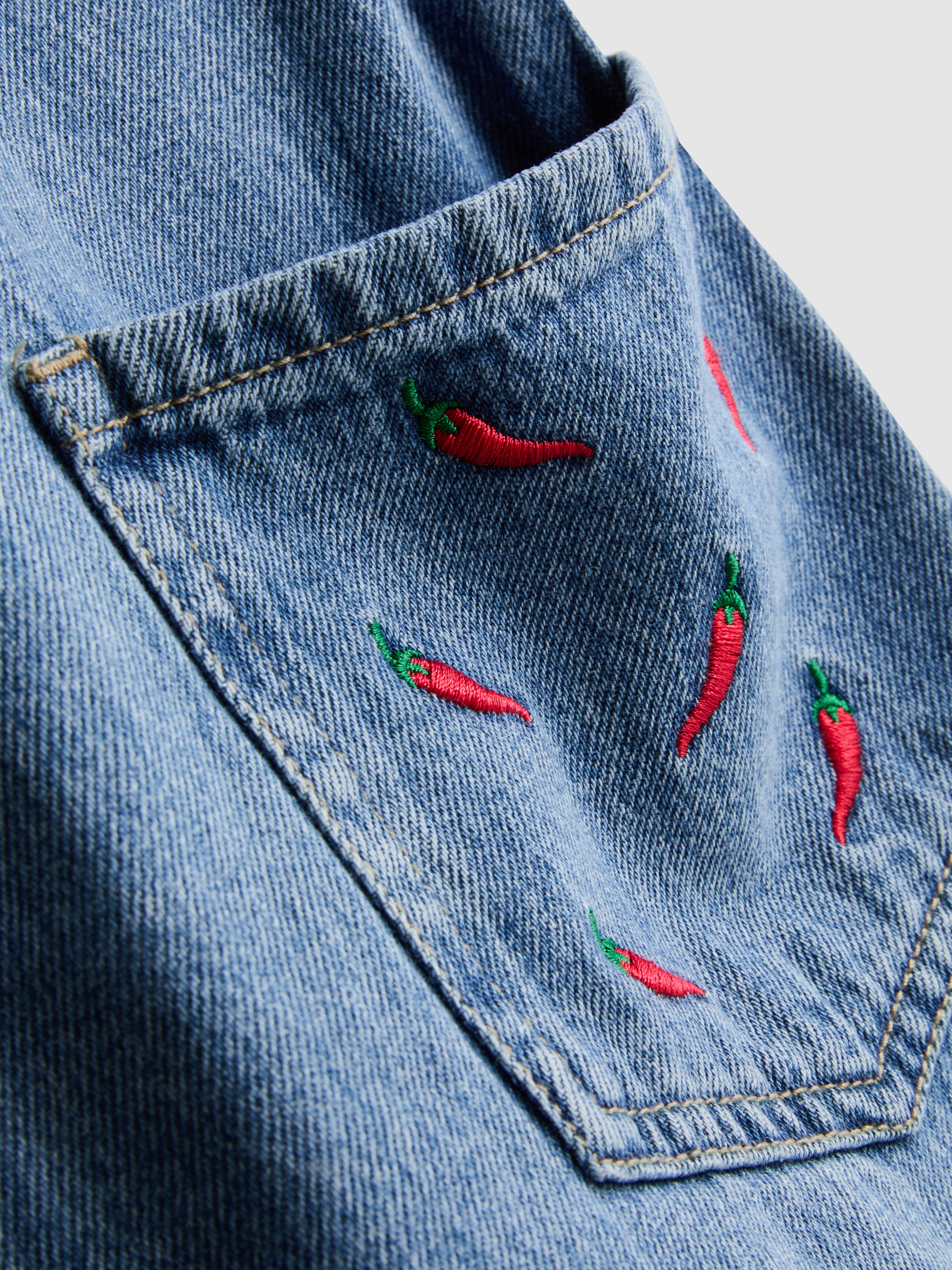 7-15yrs | Embroidered Denim Dungarees