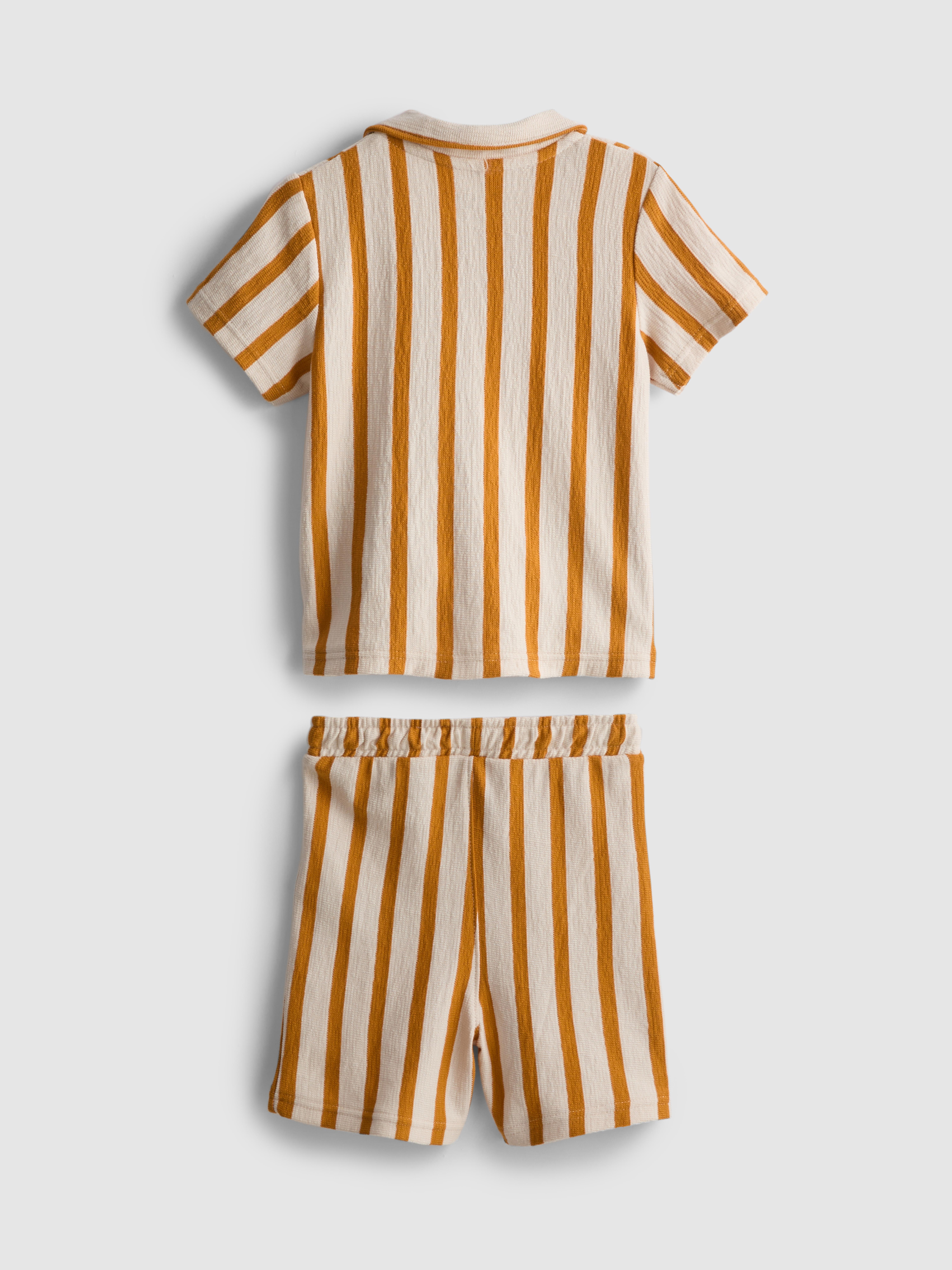 Baby Boys Mustard 0-36mths | Stripe Textured Shirt and Shorts Set