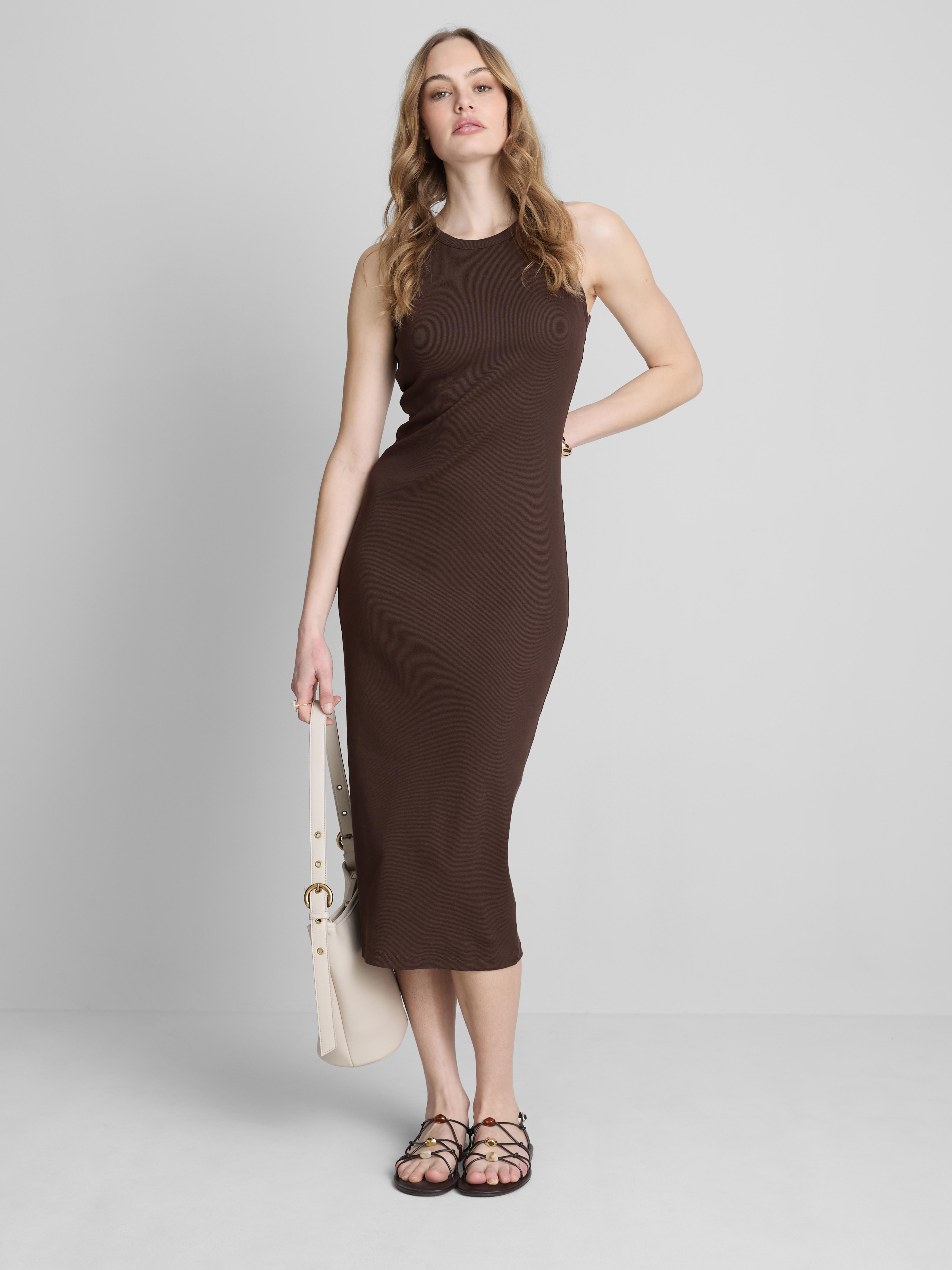 Women's Brown Ribbed Built-In-Bra Midi Dress | Primark