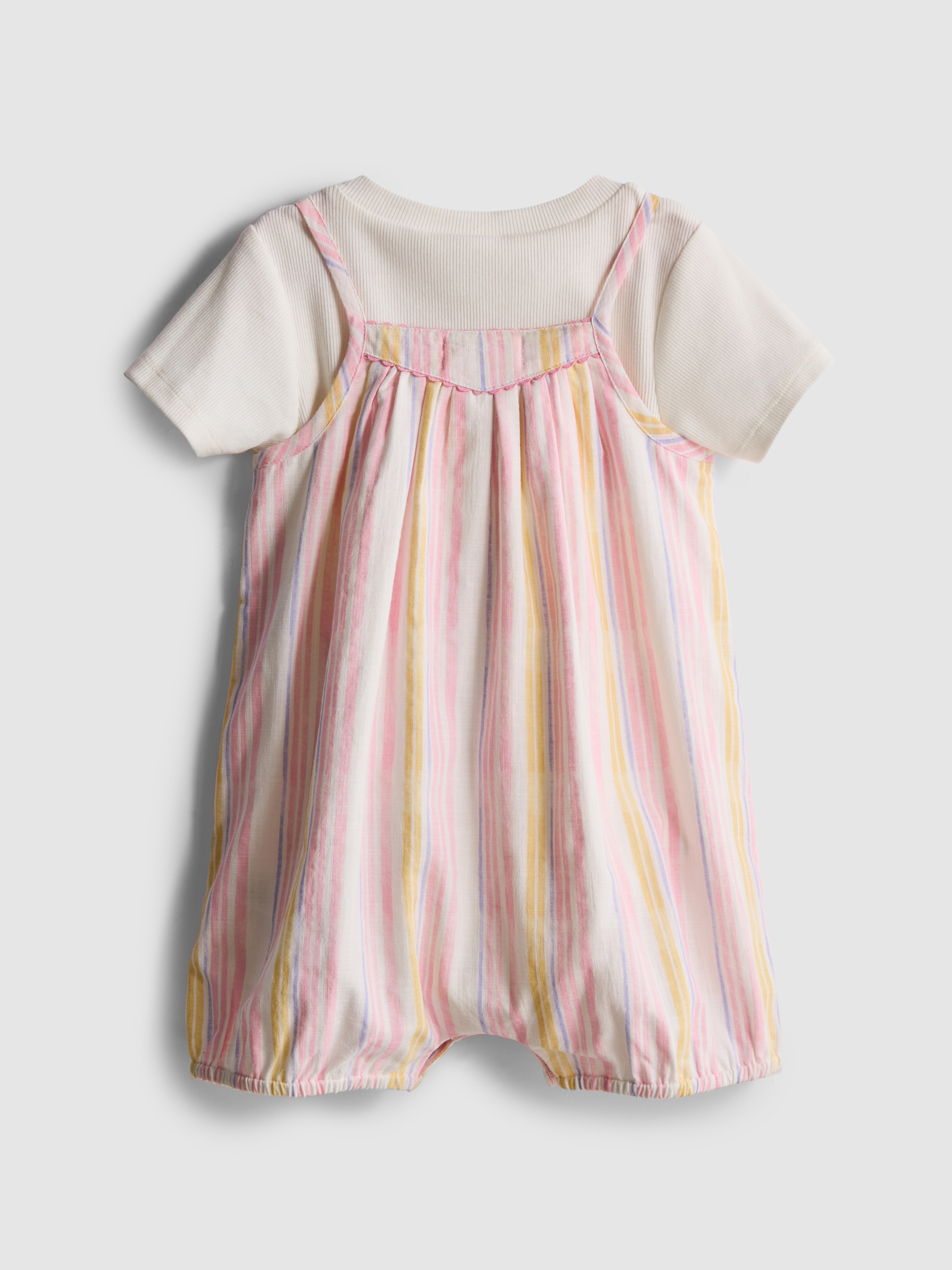 0-24mths | Cotton-Rich Onesie and Stripe Overalls Set